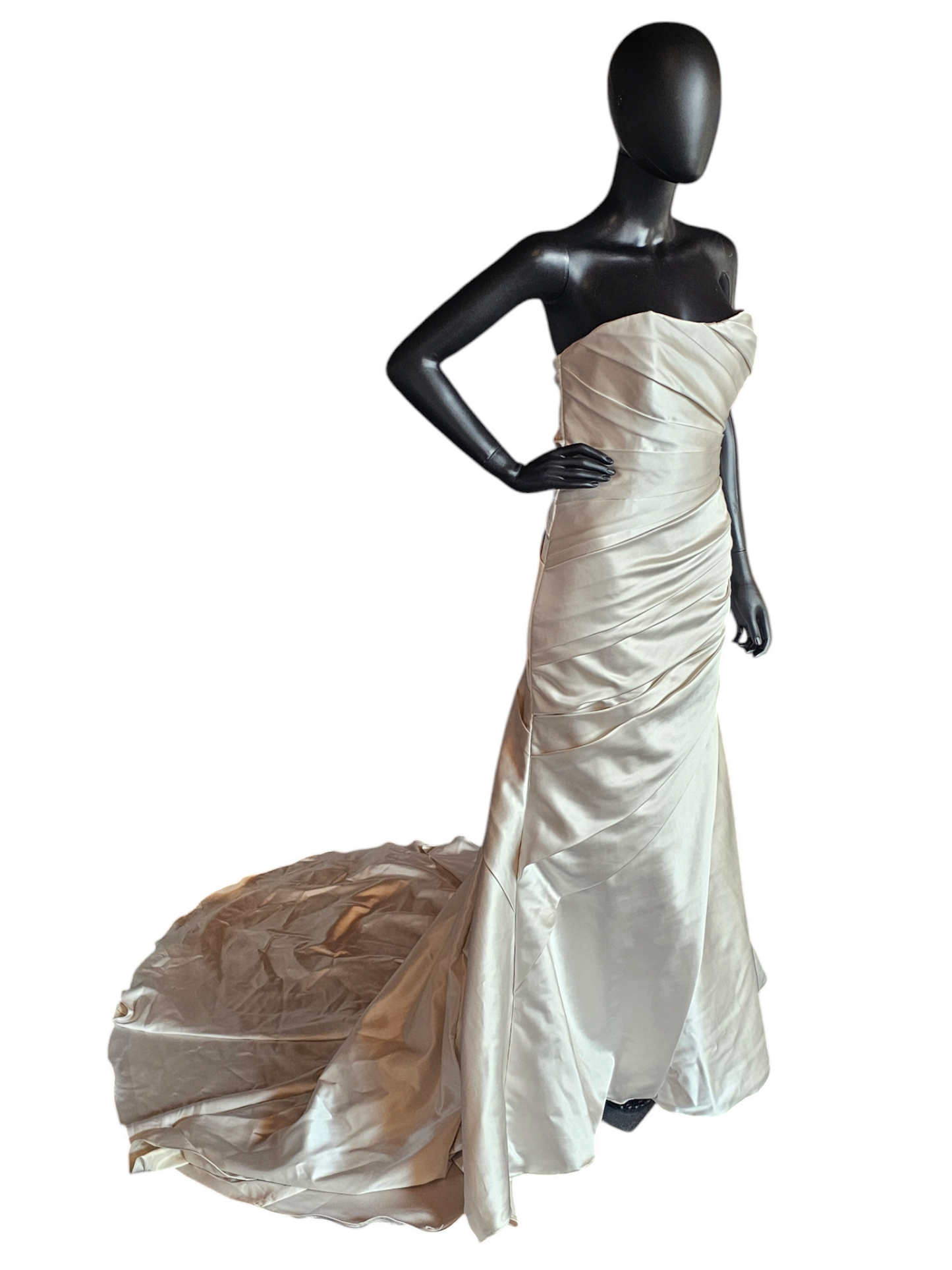 Champagne Satin Side Ruched Wedding Gown - La Sposa
