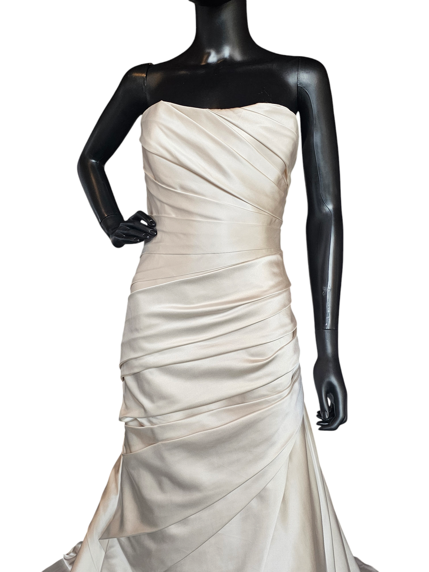 Champagne Satin Side Ruched Wedding Gown - La Sposa