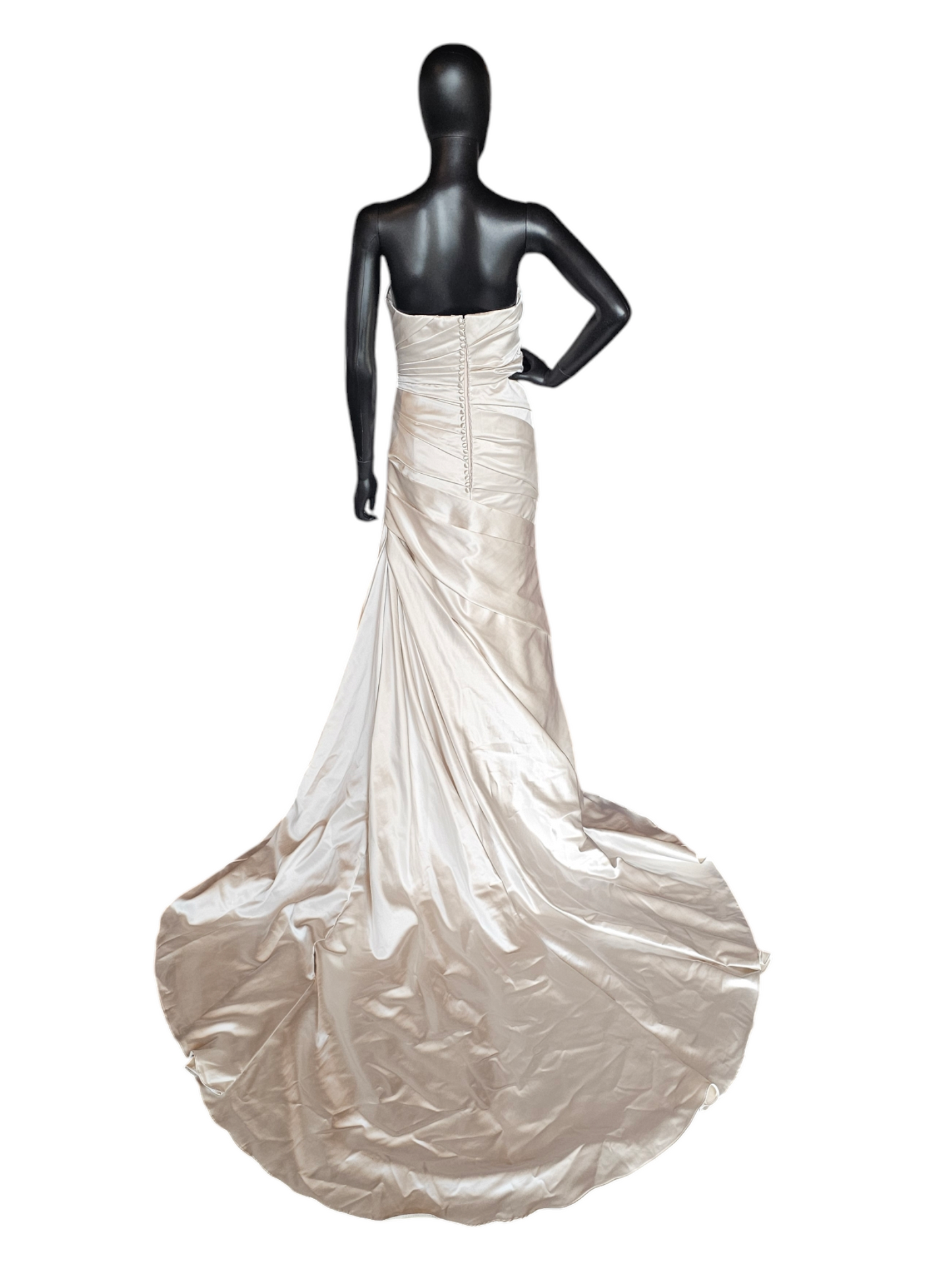 Champagne Satin Side Ruched Wedding Gown - La Sposa