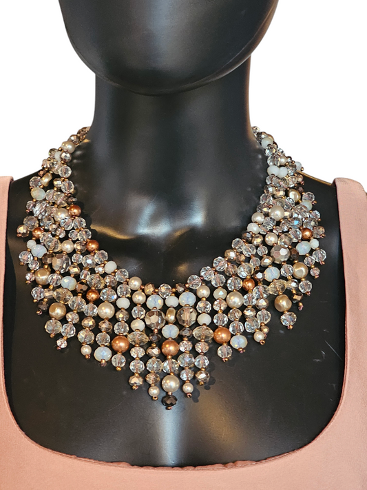 Bronze/Multi Color Bead Fringe Collar Statement Necklace - NWT - Chicos