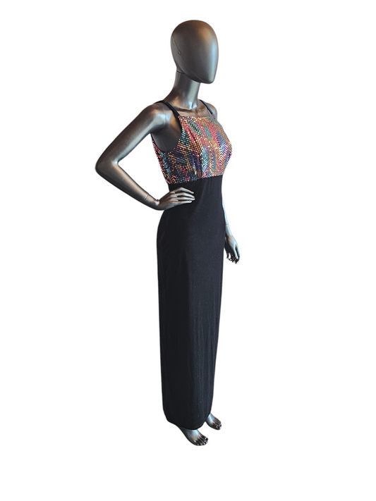 Black Velvet Square Neck Iridescent Formal Dress - Vintage 90's - Jump Apparel