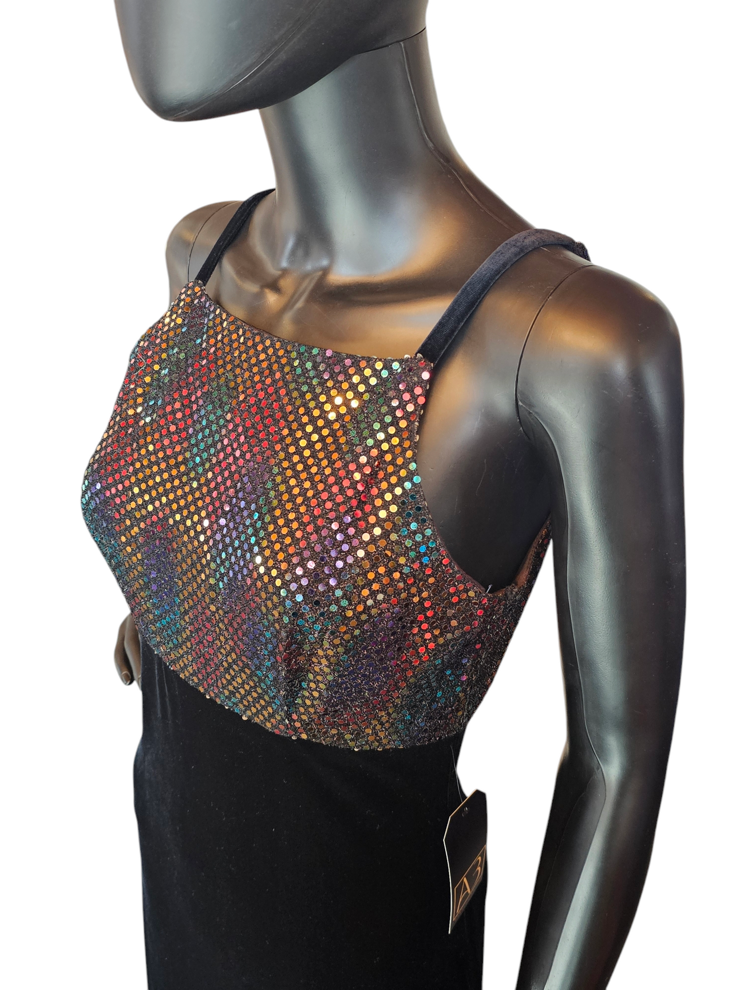 Black Velvet Square Neck Iridescent Formal Dress - Vintage 90's - Jump Apparel