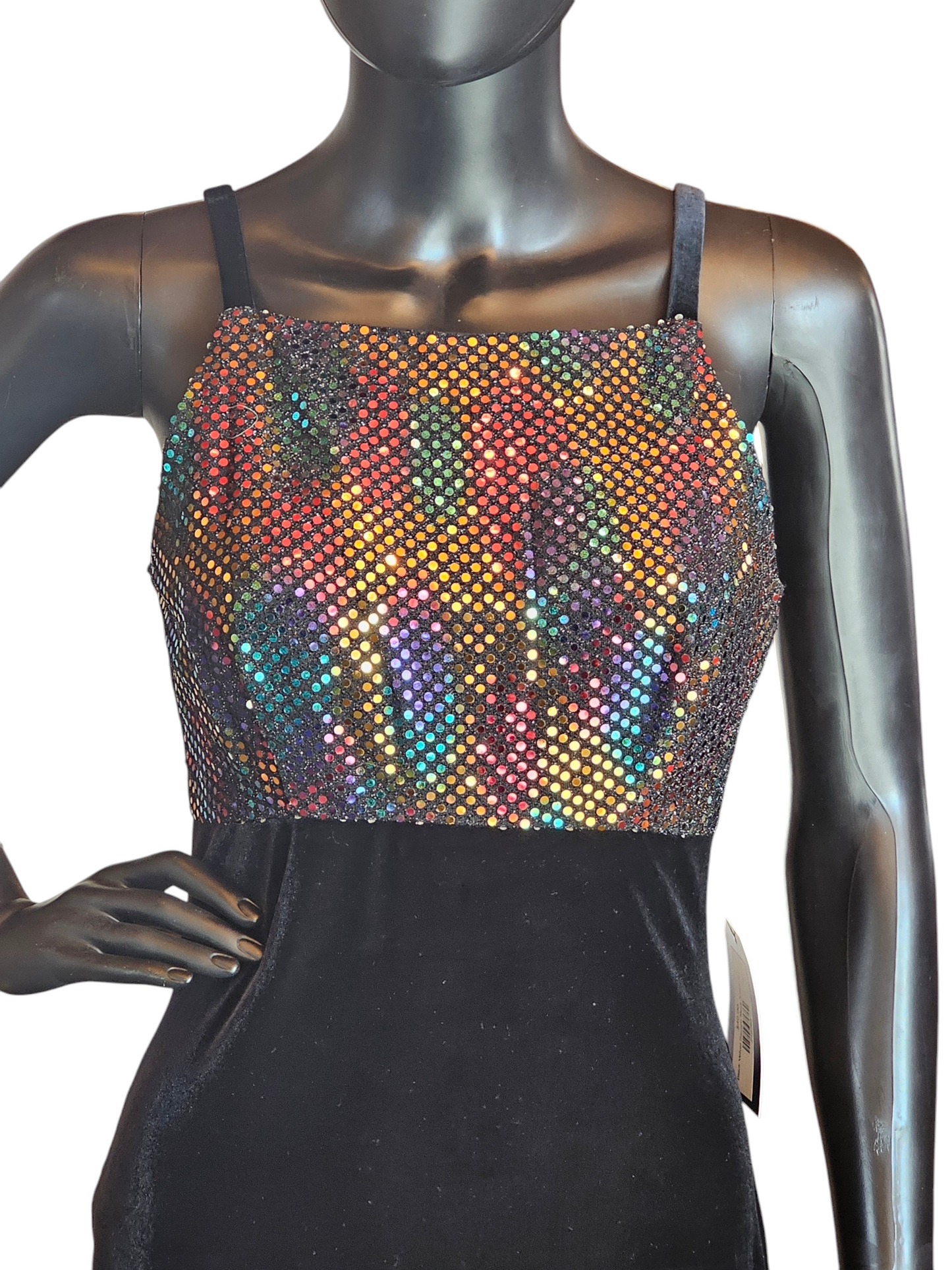 Black Velvet Square Neck Iridescent Formal Dress - Vintage 90's - Jump Apparel