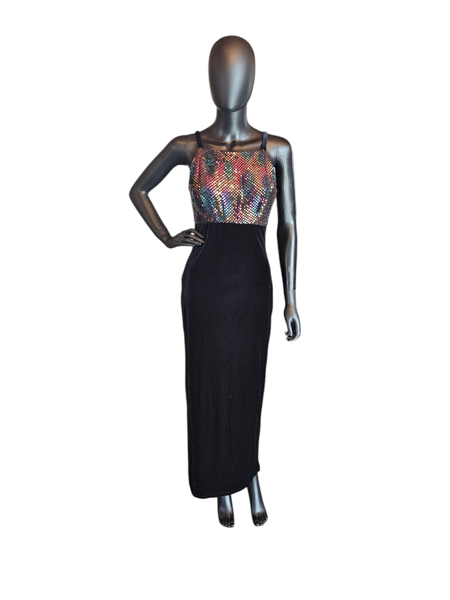 Black Velvet Square Neck Iridescent Formal Dress - Vintage 90's - Jump Apparel