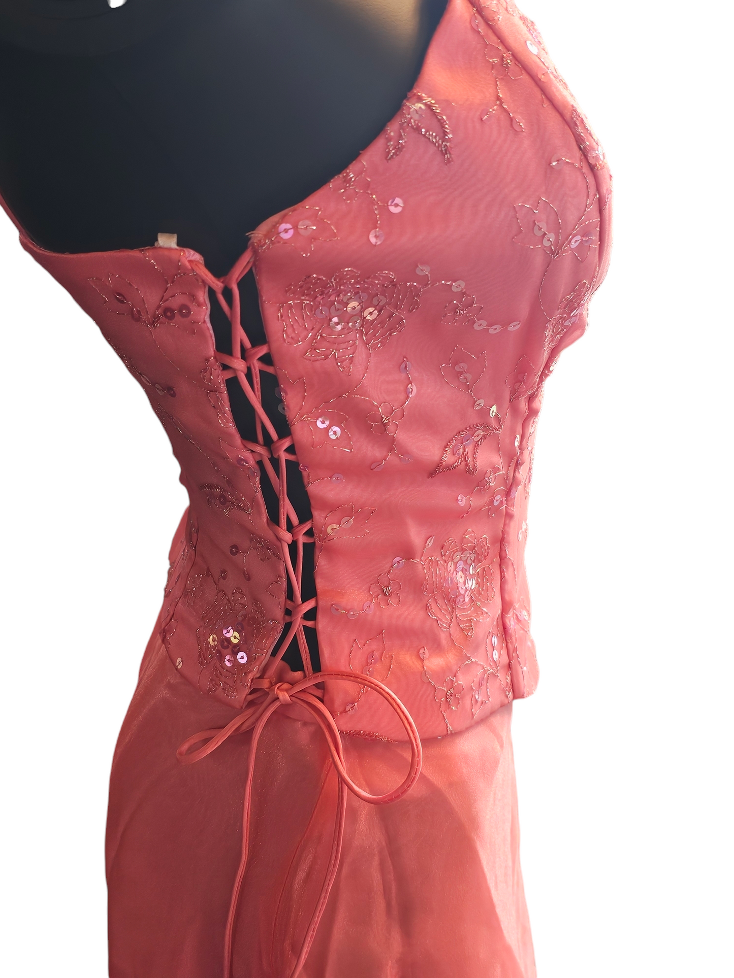 Peach Shimmer 2-Piece Halter Formal Dress - Vintage Blondie Nites NWT