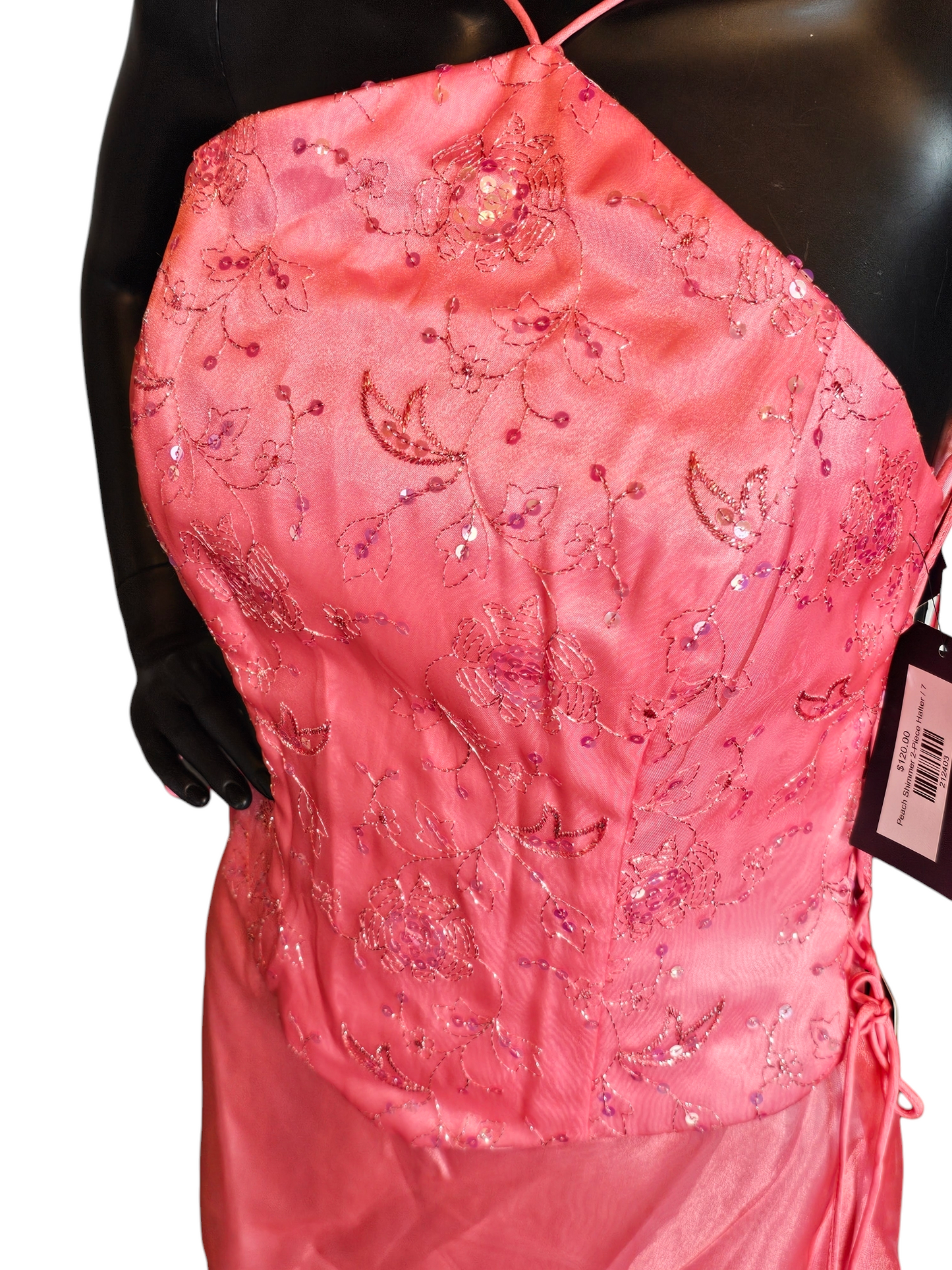 Peach Shimmer 2-Piece Halter Formal Dress - Vintage Blondie Nites NWT