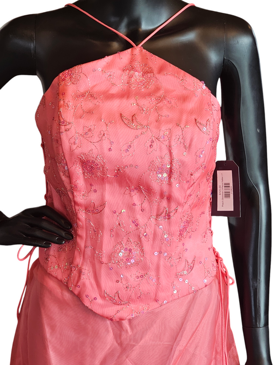 Peach Shimmer 2-Piece Halter Formal Dress - Vintage Blondie Nites NWT
