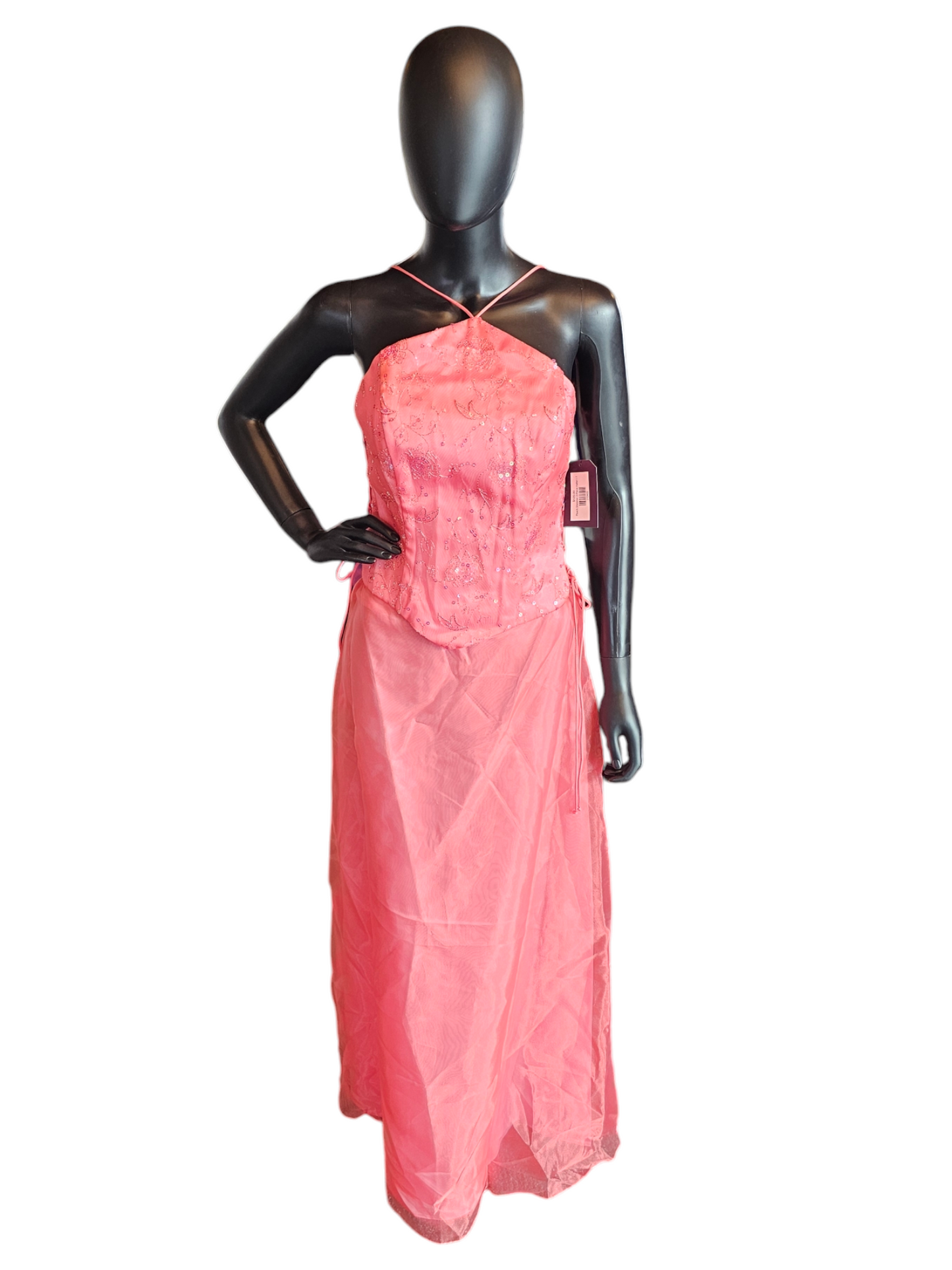 Peach Shimmer 2-Piece Halter Formal Dress - Vintage Blondie Nites NWT