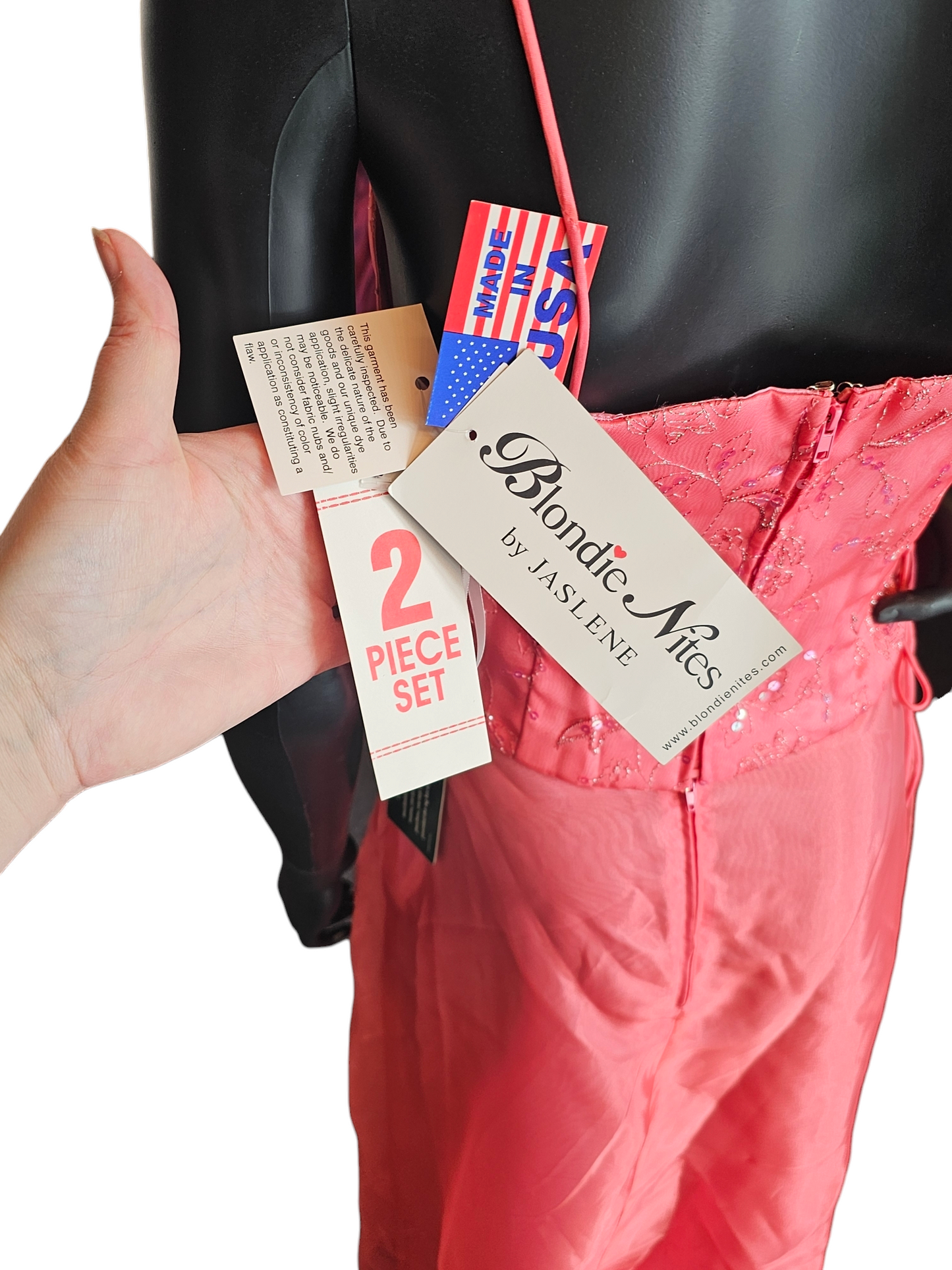 Peach Shimmer 2-Piece Halter Formal Dress - Vintage Blondie Nites NWT