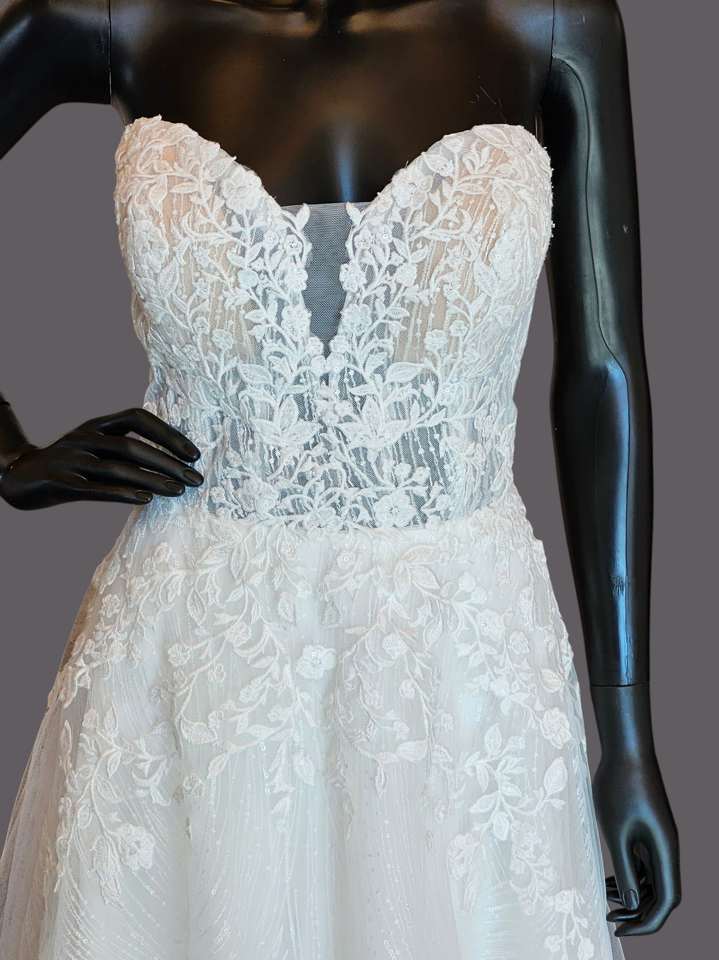 Lace/Sparkle Illusion Sweetheart Aline Wedding Gown - Private Label
