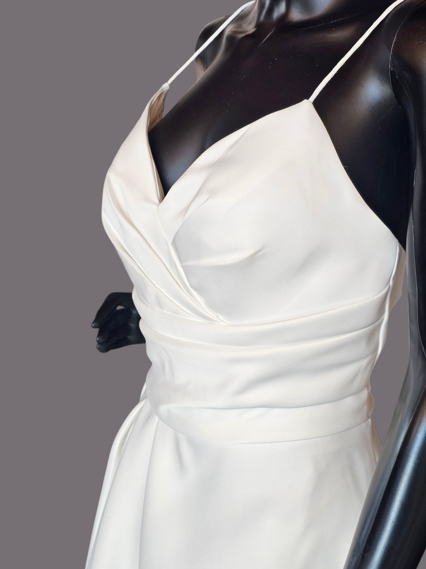 Minimalist A-Line Ivory Satin Spaghetti Strap Wedding Gown