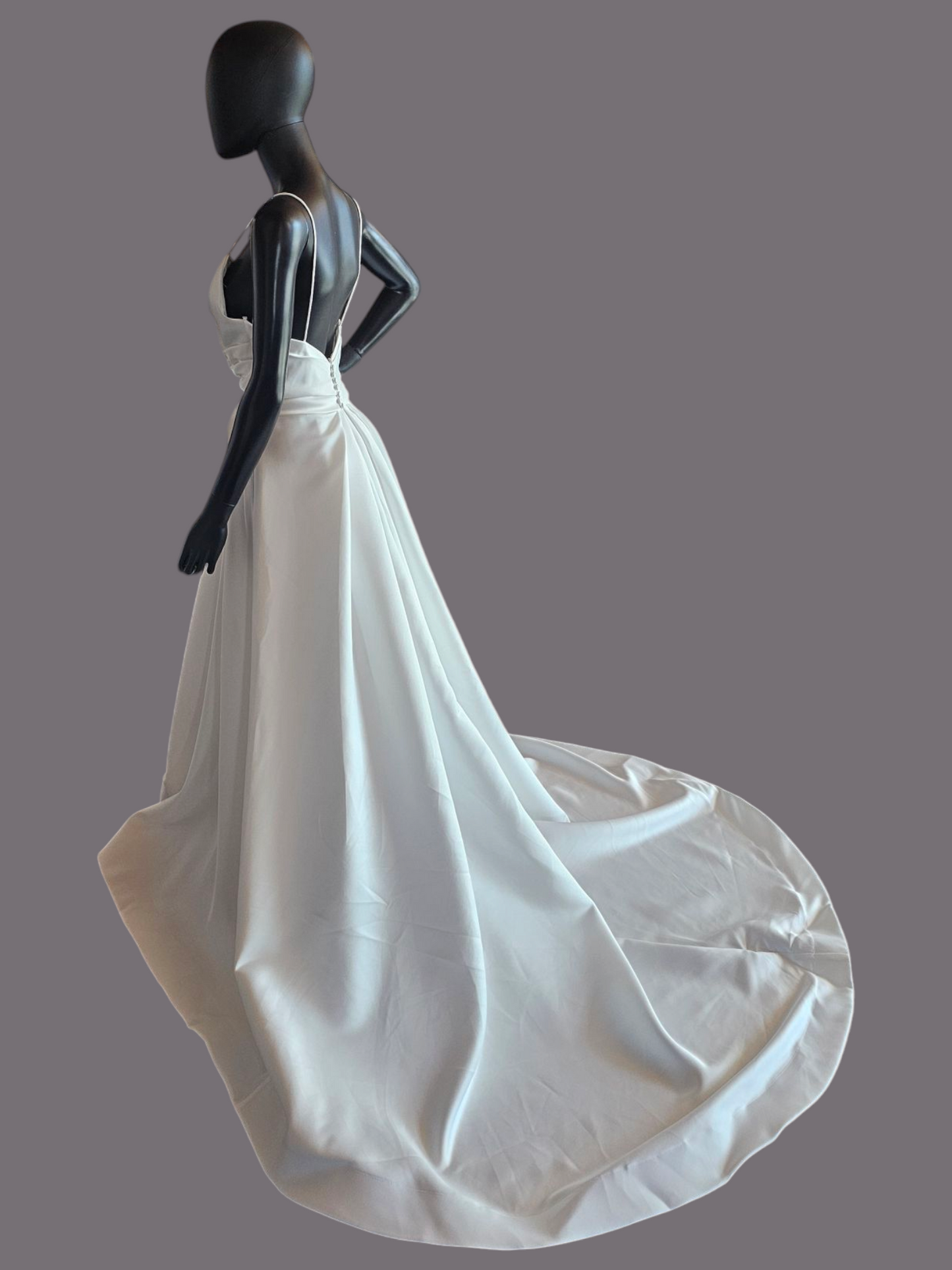 Minimalist A-Line Ivory Satin Spaghetti Strap Wedding Gown