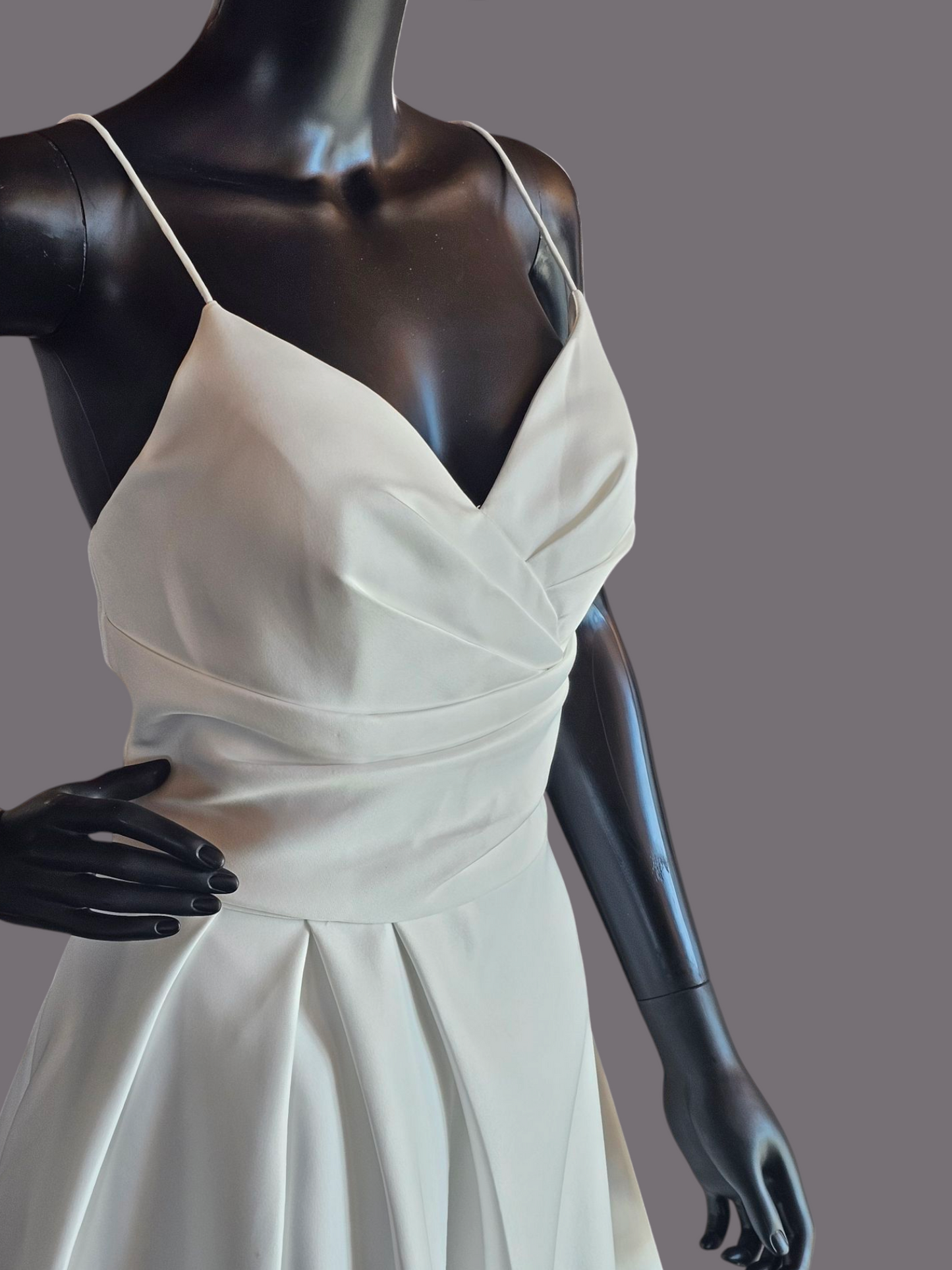 Minimalist A-Line Ivory Satin Spaghetti Strap Wedding Gown