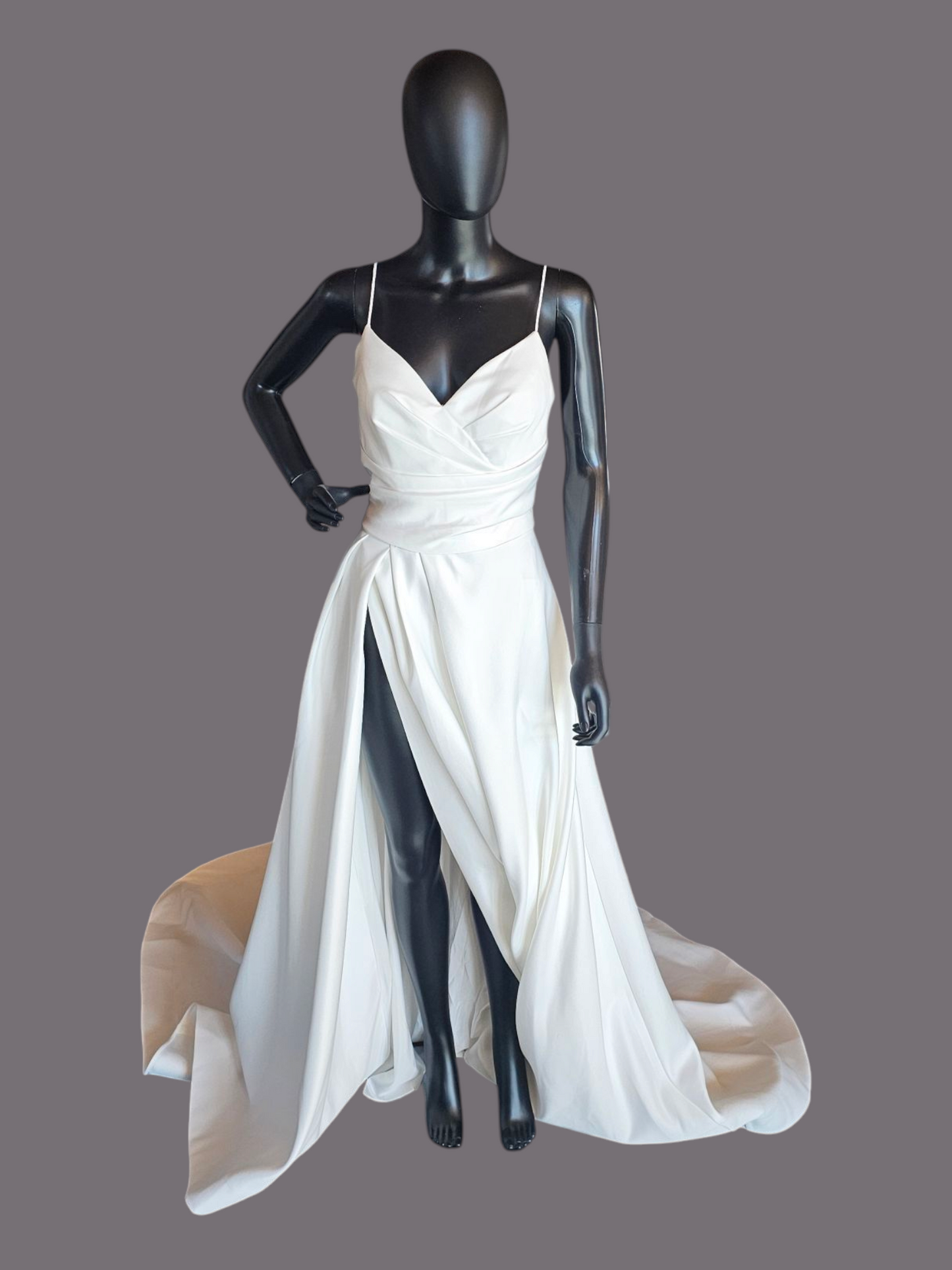 Minimalist A-Line Ivory Satin Spaghetti Strap Wedding Gown