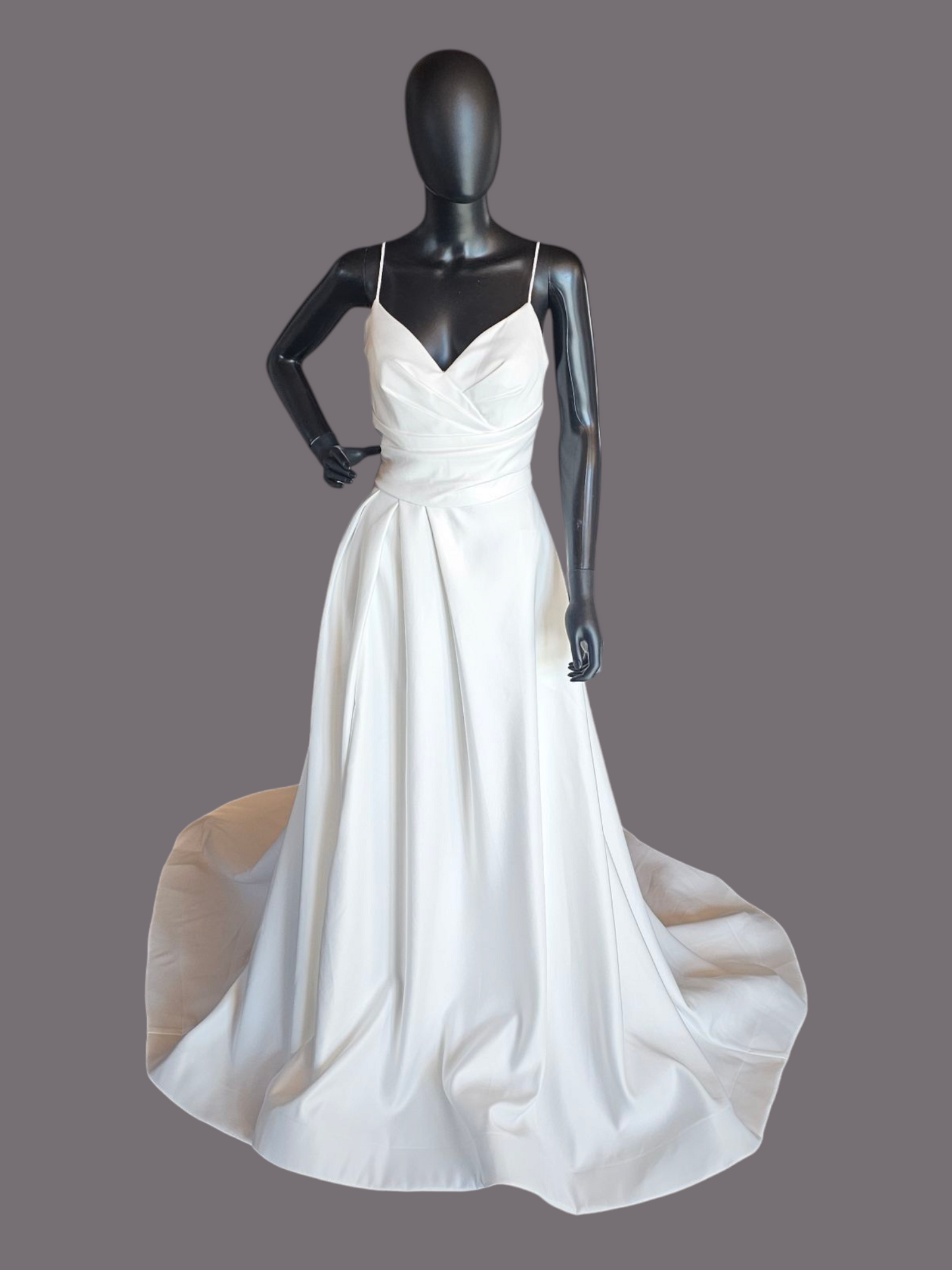 Minimalist A-Line Ivory Satin Spaghetti Strap Wedding Gown