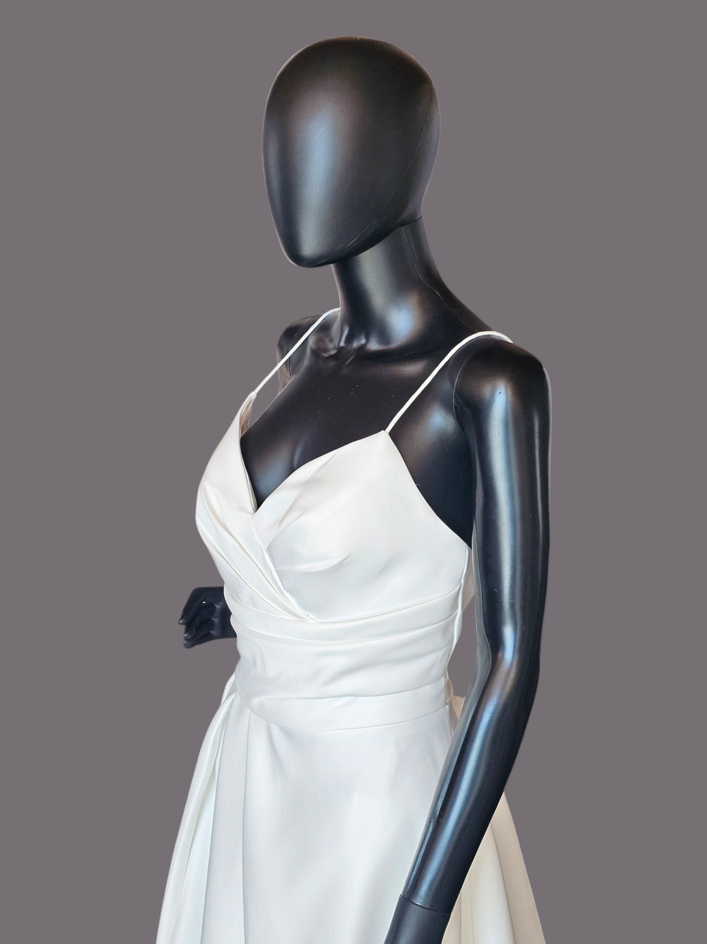 Minimalist A-Line Ivory Satin Spaghetti Strap Wedding Gown