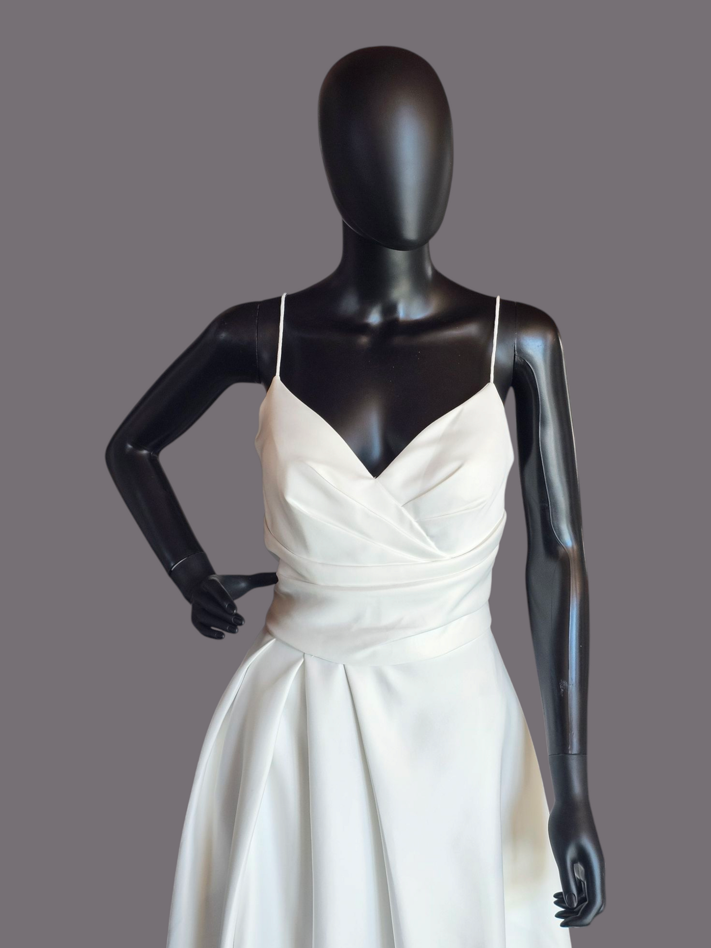 Minimalist A-Line Ivory Satin Spaghetti Strap Wedding Gown