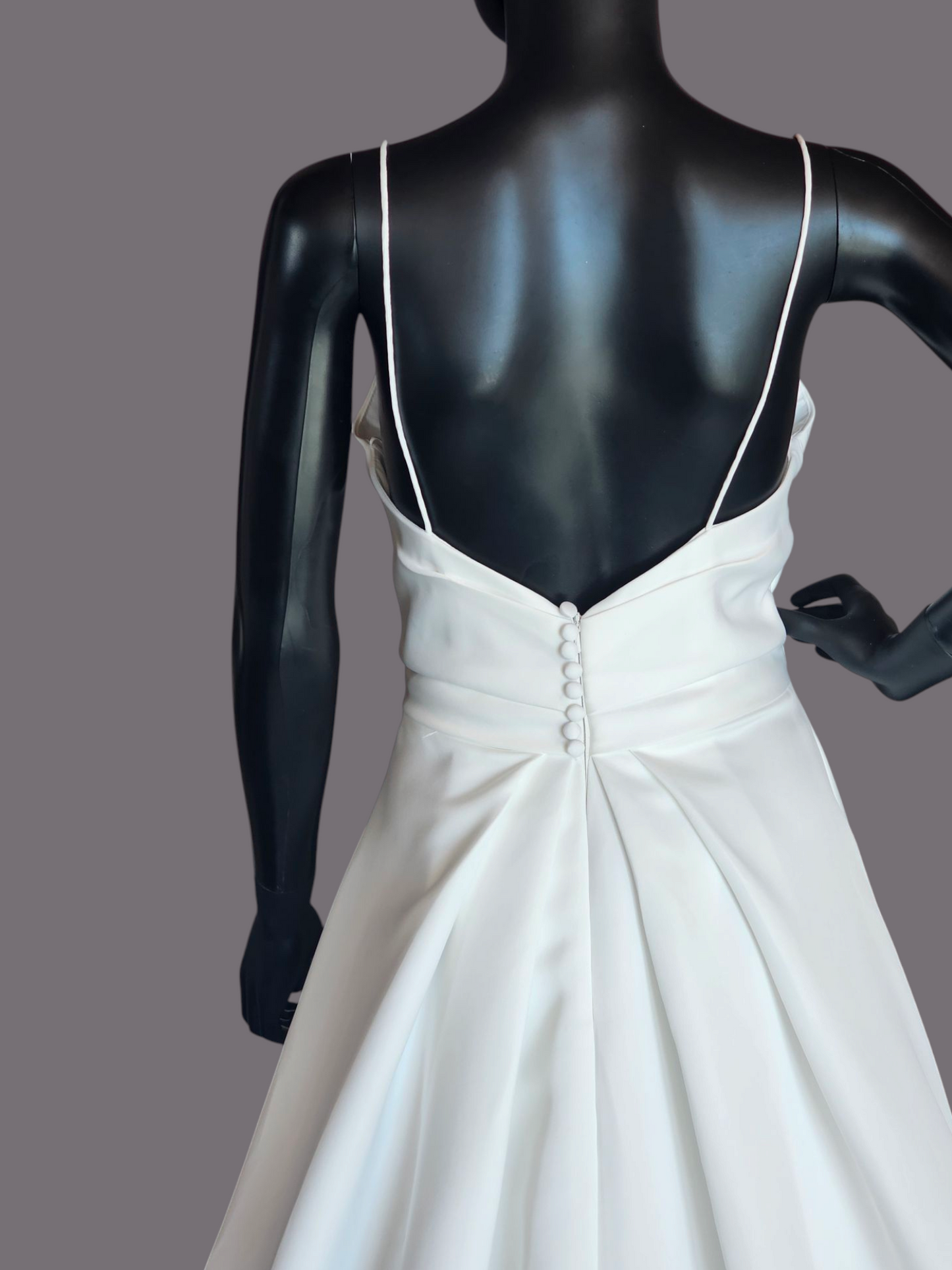 Minimalist A-Line Ivory Satin Spaghetti Strap Wedding Gown