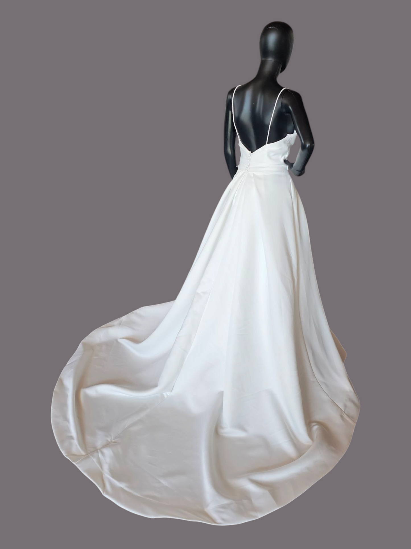 Minimalist A-Line Ivory Satin Spaghetti Strap Wedding Gown