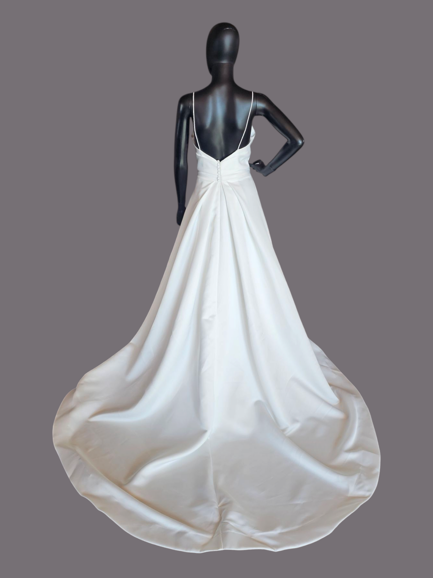 Minimalist A-Line Ivory Satin Spaghetti Strap Wedding Gown