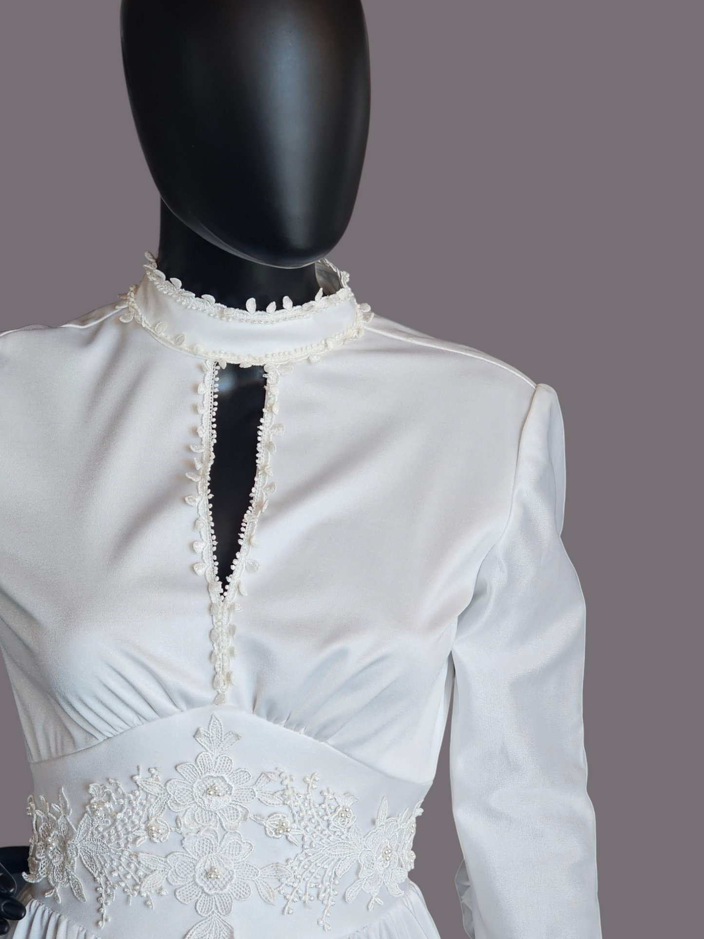 Vintage 70's White Long Sleeve Wedding Gown