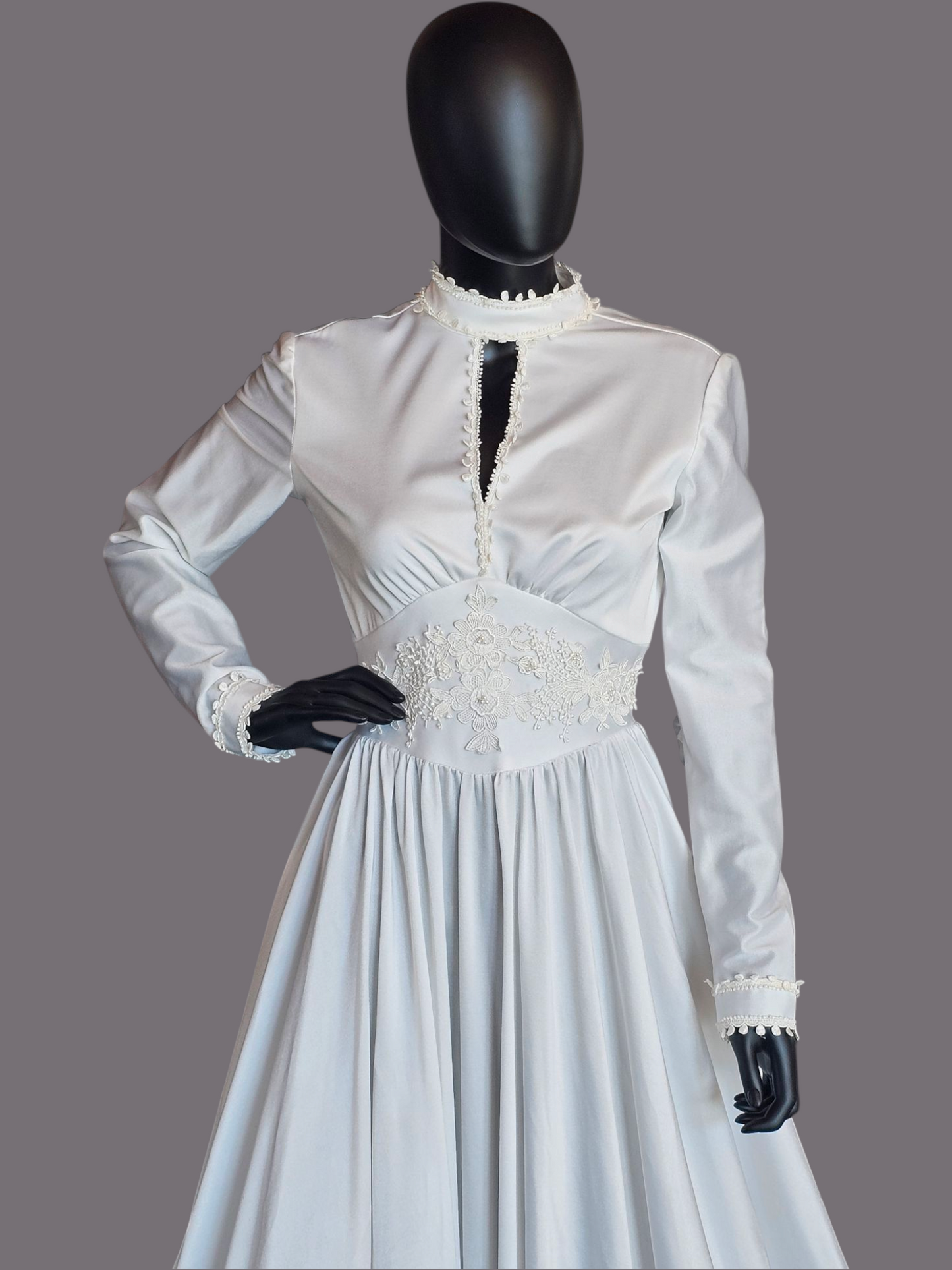 Vintage 70's White Long Sleeve Wedding Gown