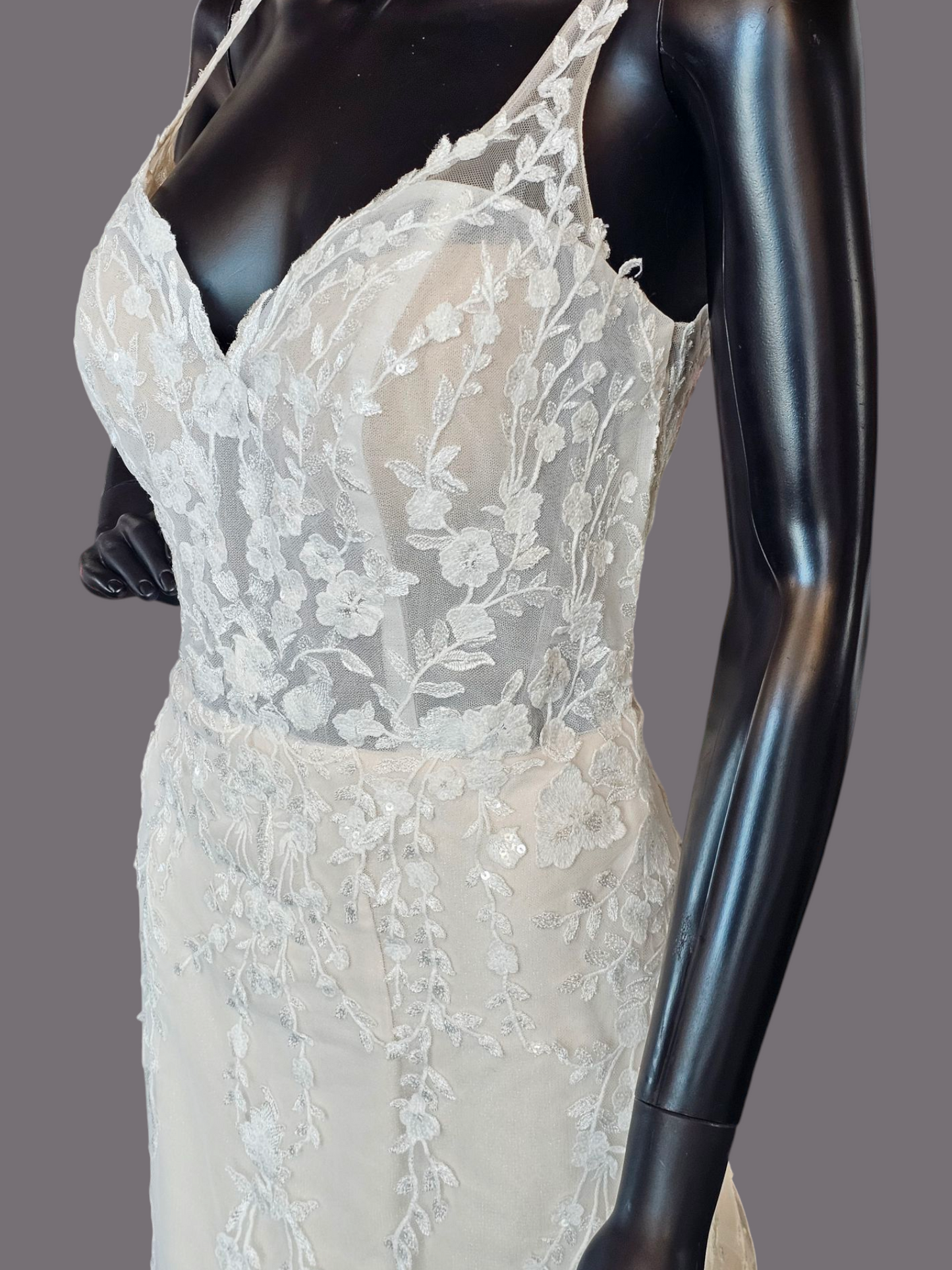 Blush Illusion Bodice Fit and Flare Scoop Back Wedding Gown - Stella Couture