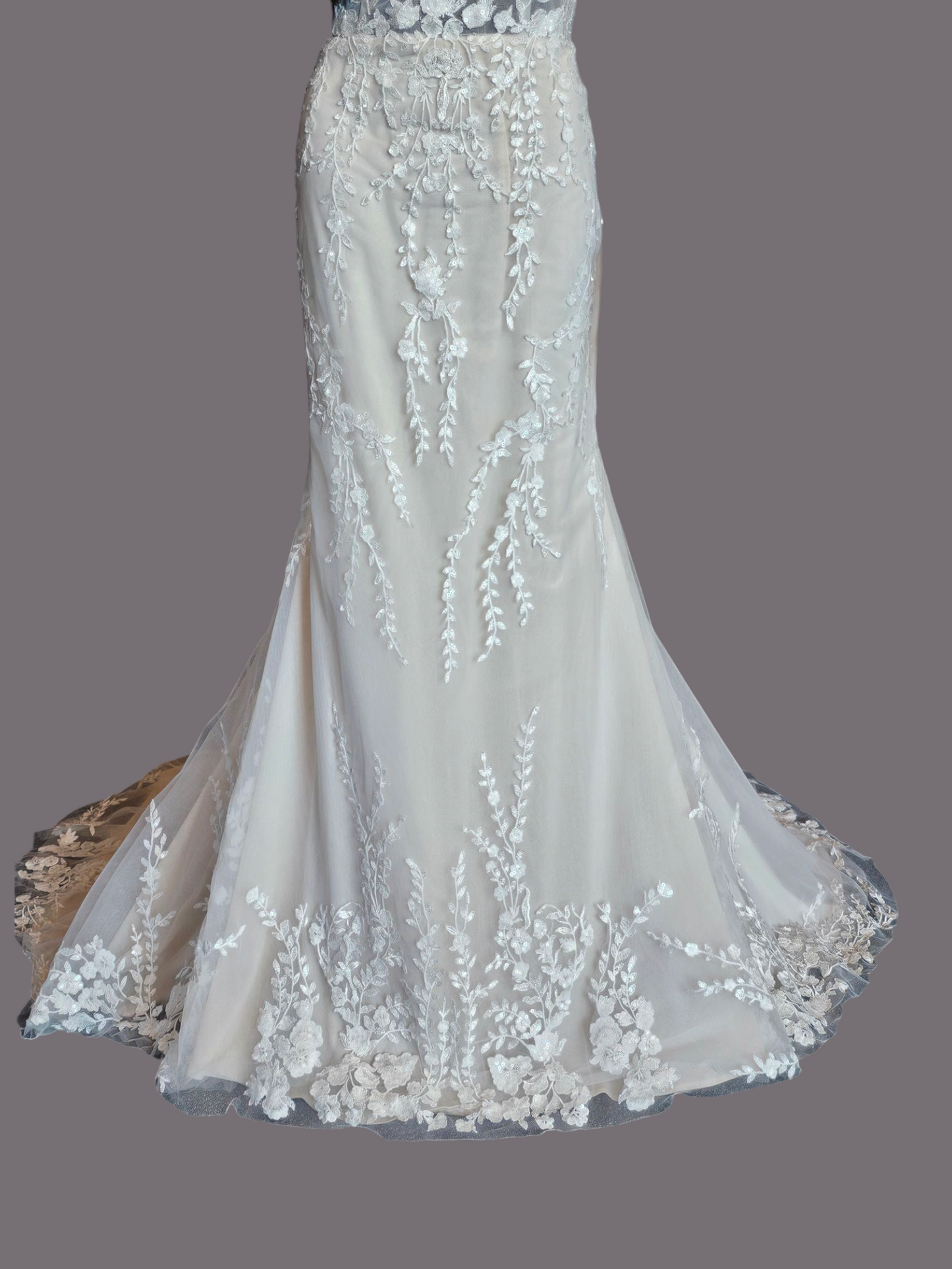 Blush Illusion Bodice Fit and Flare Scoop Back Wedding Gown - Stella Couture