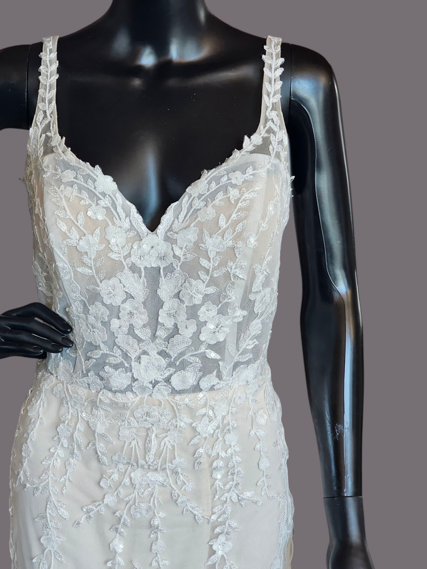 Blush Illusion Bodice Fit and Flare Scoop Back Wedding Gown - Stella Couture