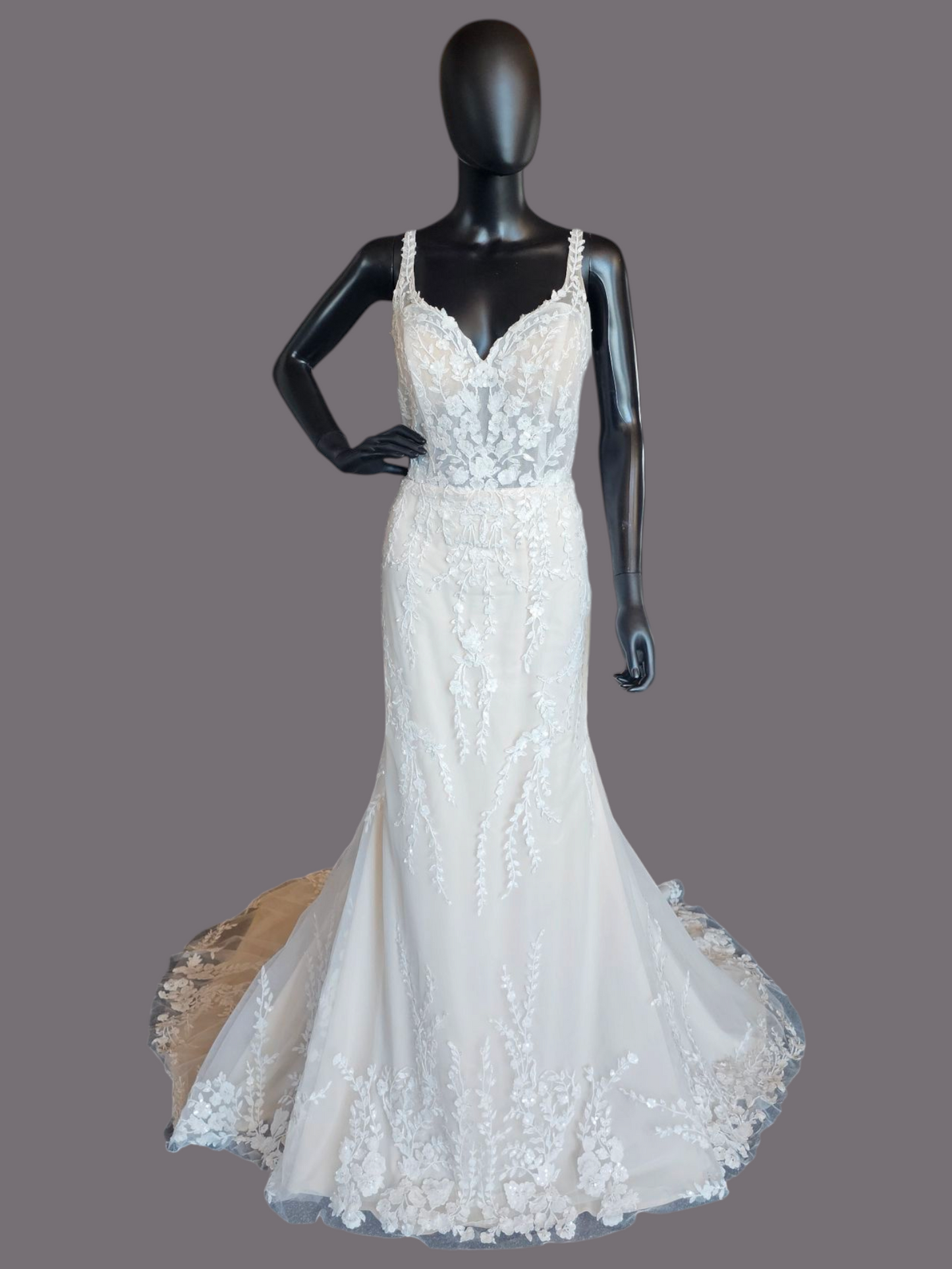 Blush Illusion Bodice Fit and Flare Scoop Back Wedding Gown - Stella Couture