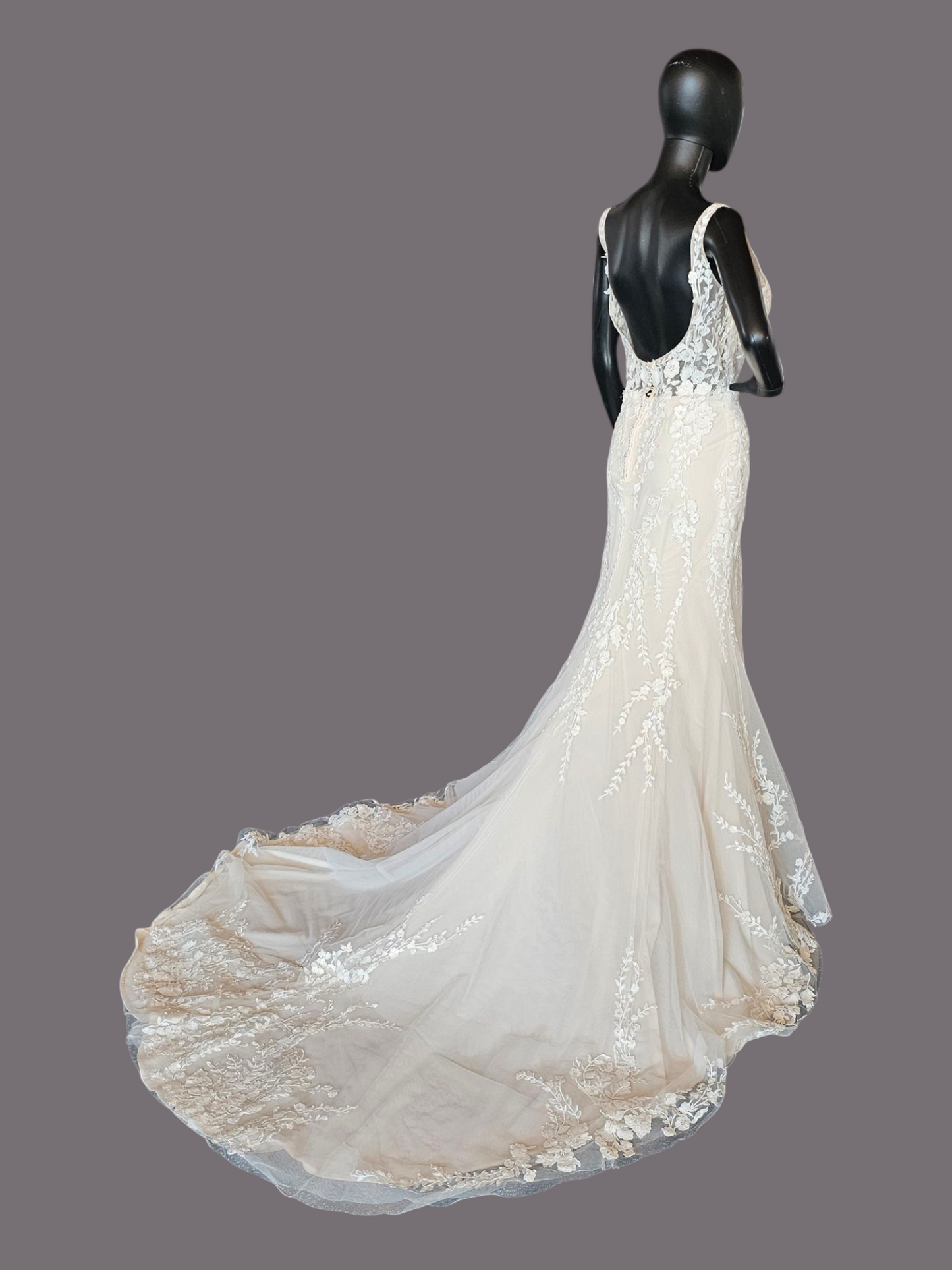 Blush Illusion Bodice Fit and Flare Scoop Back Wedding Gown - Stella Couture