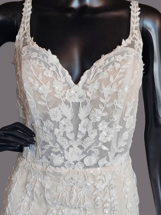 Blush Illusion Bodice Fit and Flare Scoop Back Wedding Gown - Stella Couture