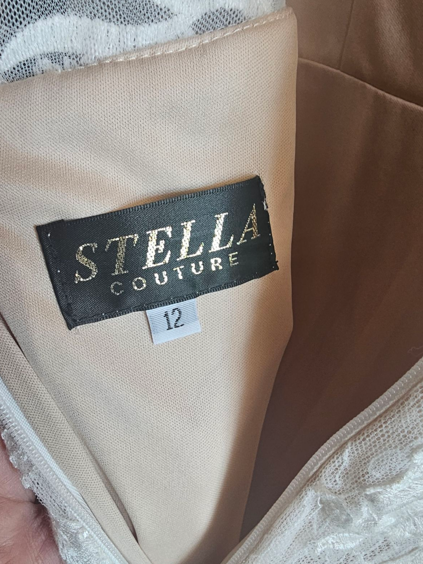 Blush Illusion Boat Neck Long Sleeve Fit & Flare Lace - Stella Couture