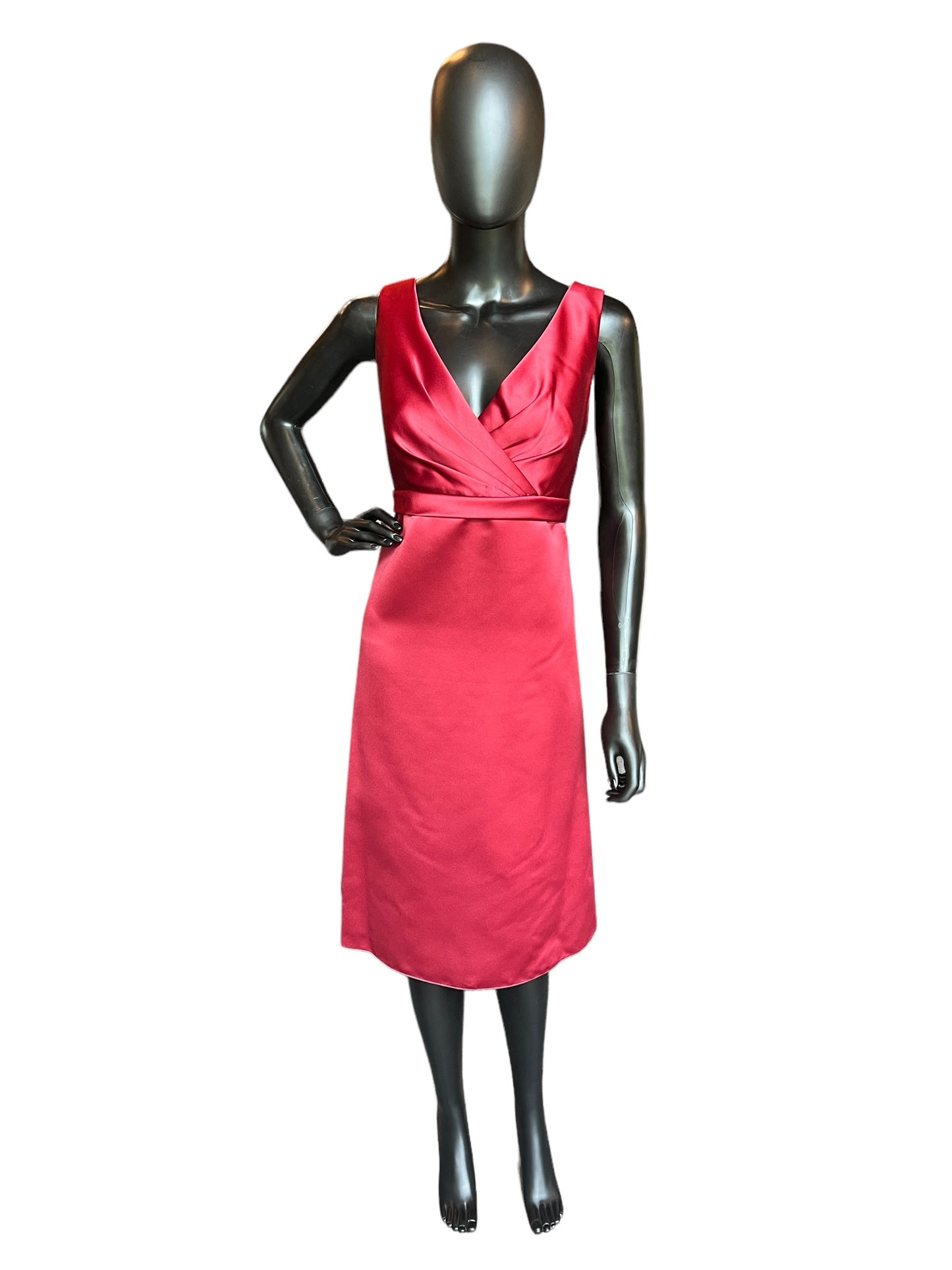 Burgundy V-Neck Cocktail Mid-Length Dress