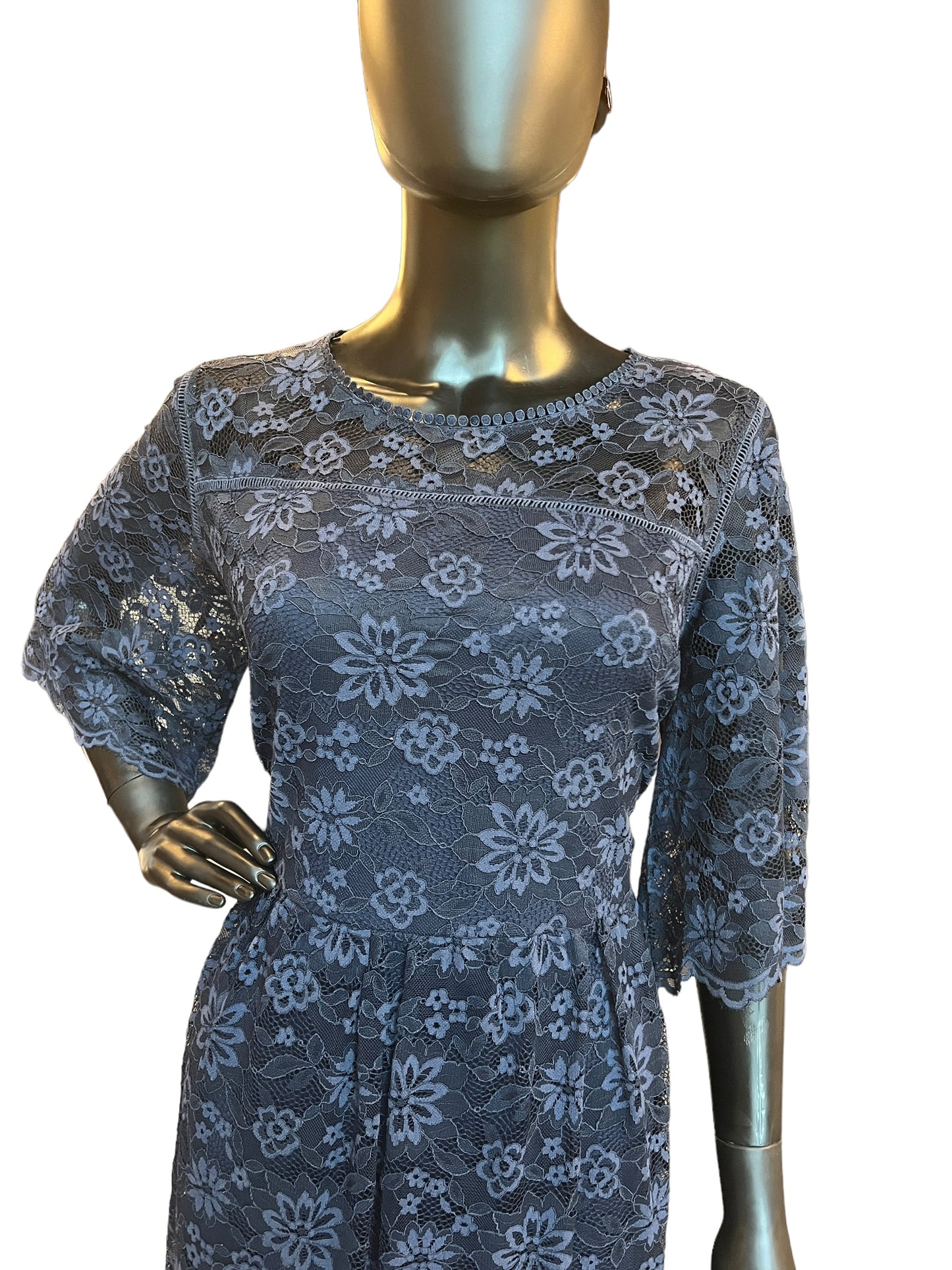 Navy Lace Cocktail Mid-Length Dress