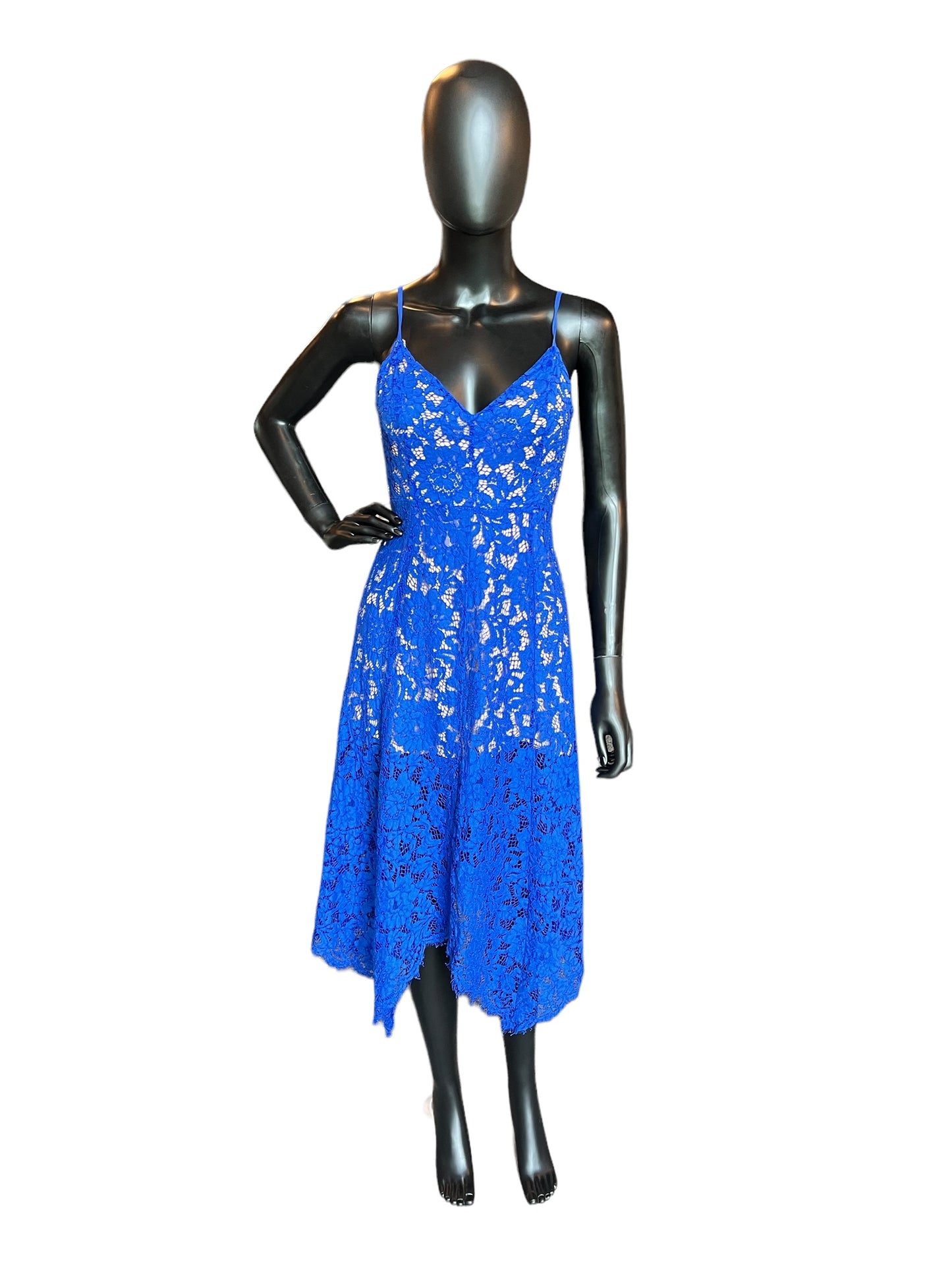 Royal Blue Lace Overlay Mid-Length Dress - Lulus