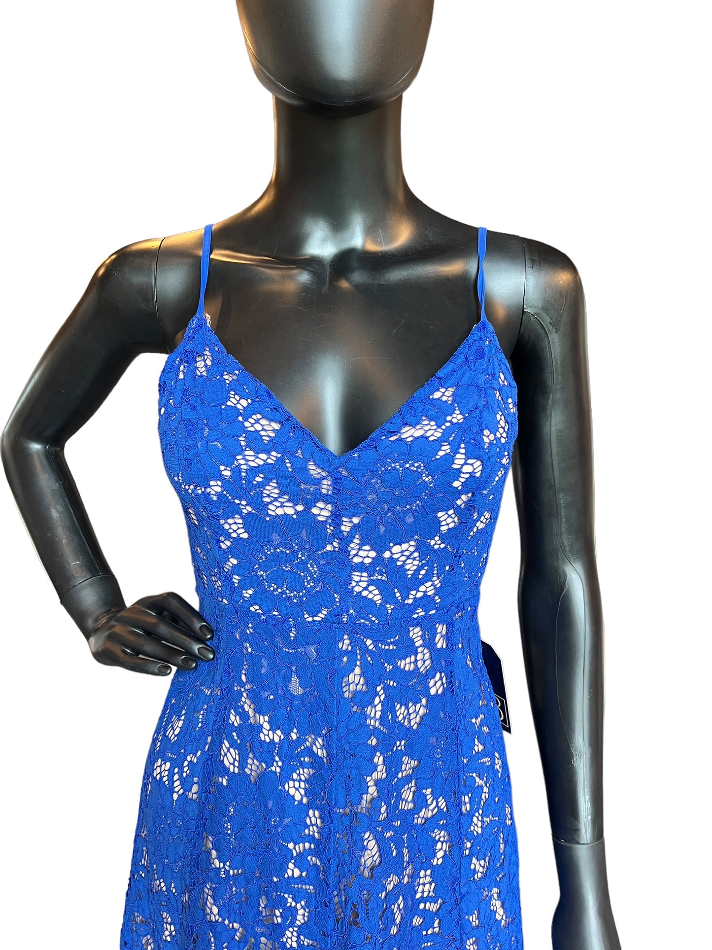 Royal Blue Lace Overlay Mid-Length Dress - Lulus