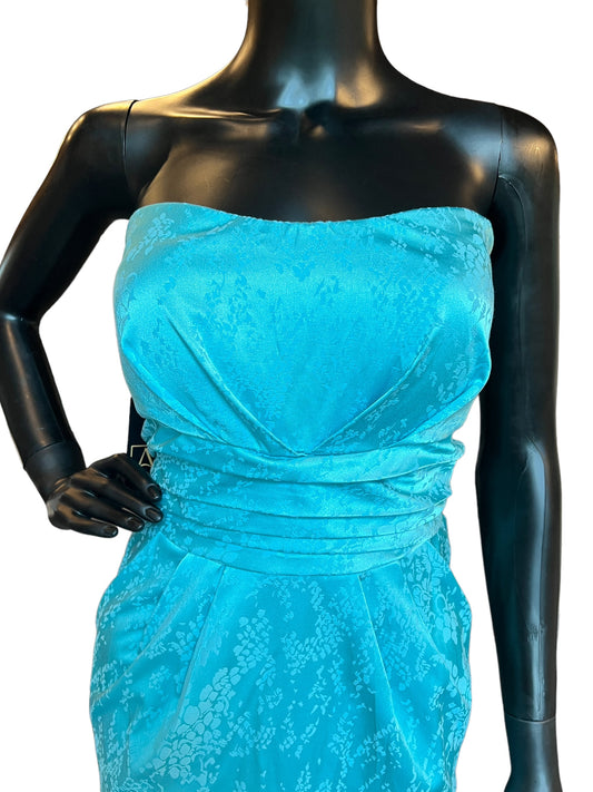 Turquois Brocade Strapless Mid-Length Dress