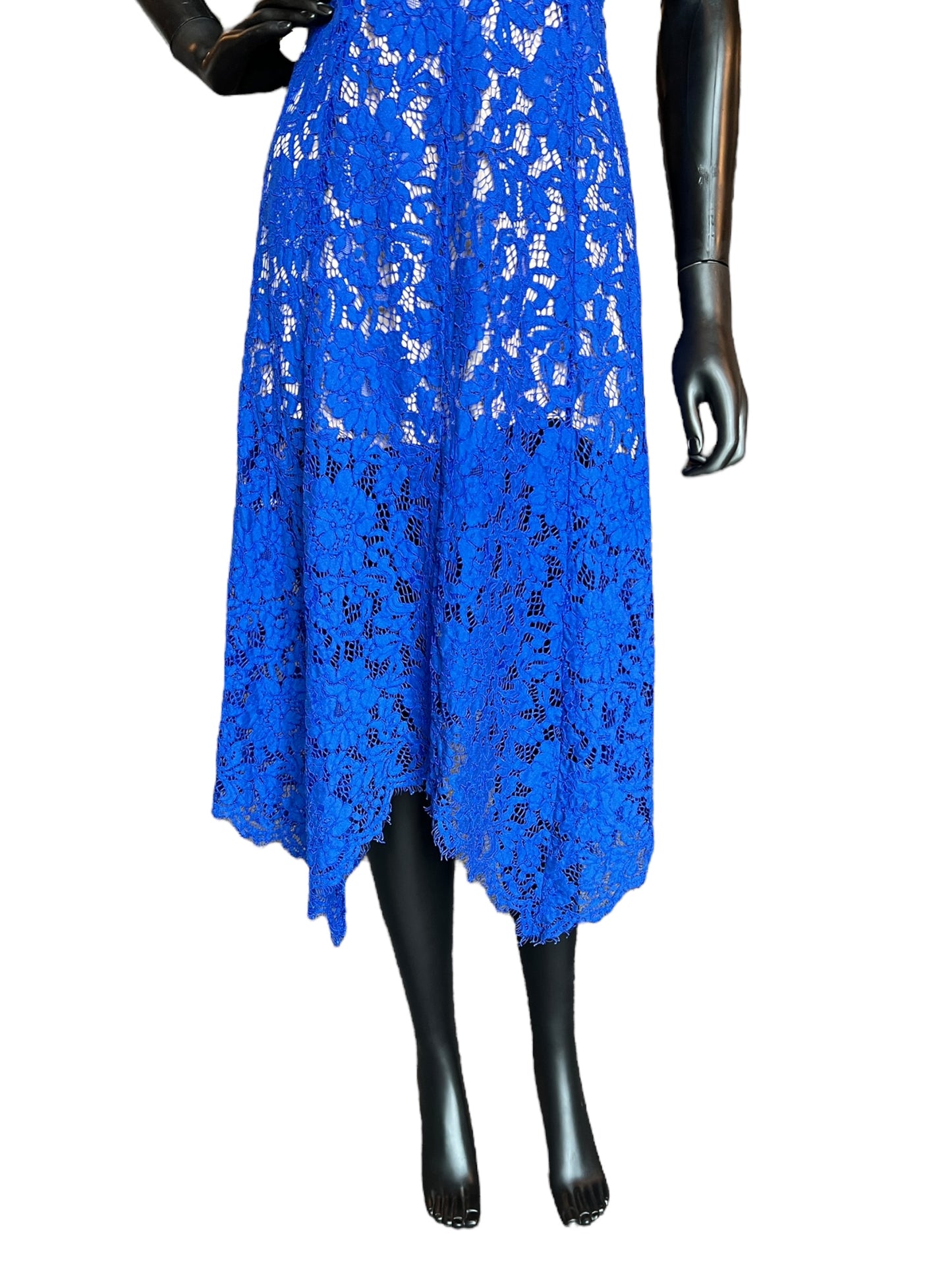 Royal Blue Lace Overlay Mid-Length Dress - Lulus