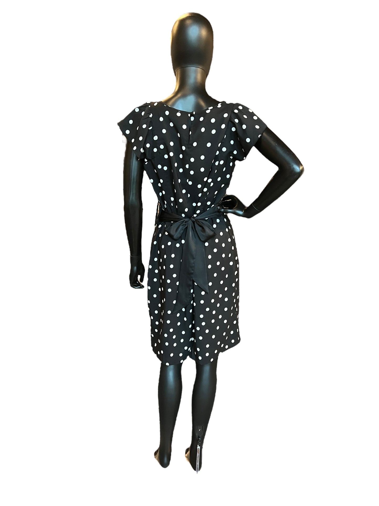 Ruffled Polka Dot Black Mid-Length Dress