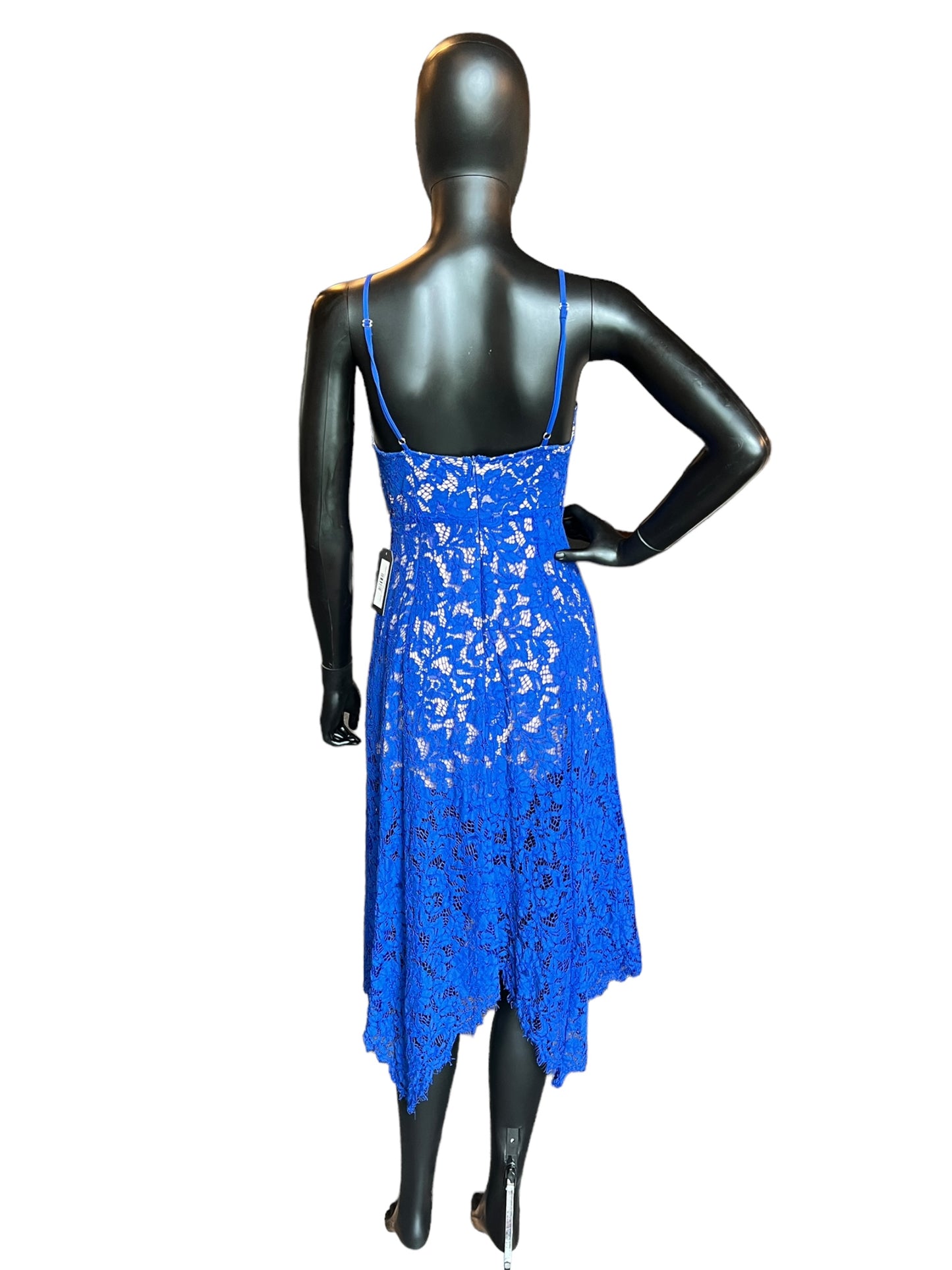 Royal Blue Lace Overlay Mid-Length Dress - Lulus