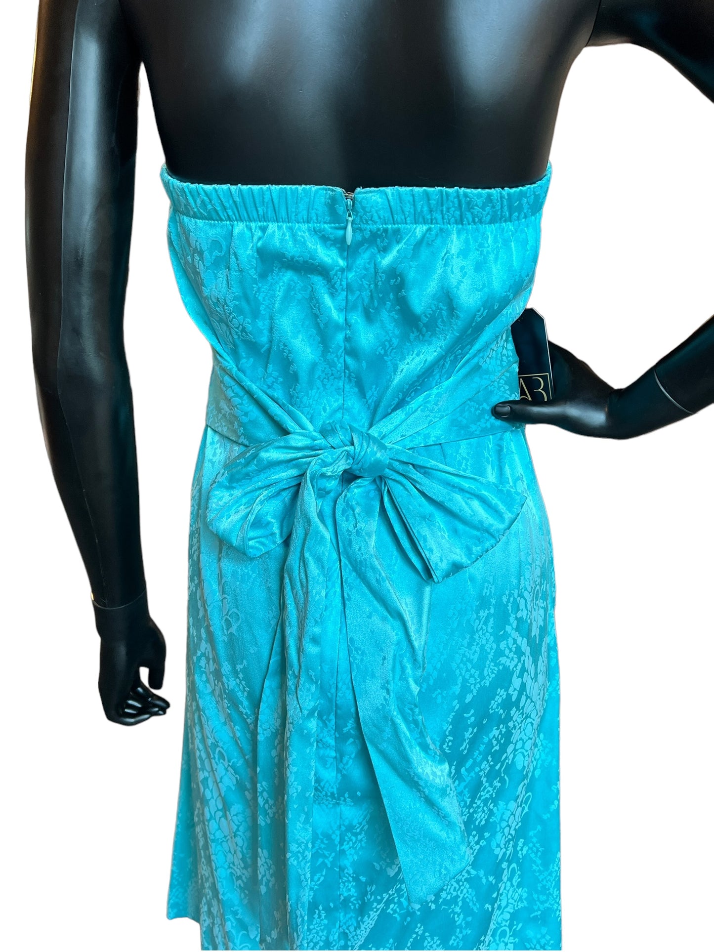 Turquois Brocade Strapless Mid-Length Dress