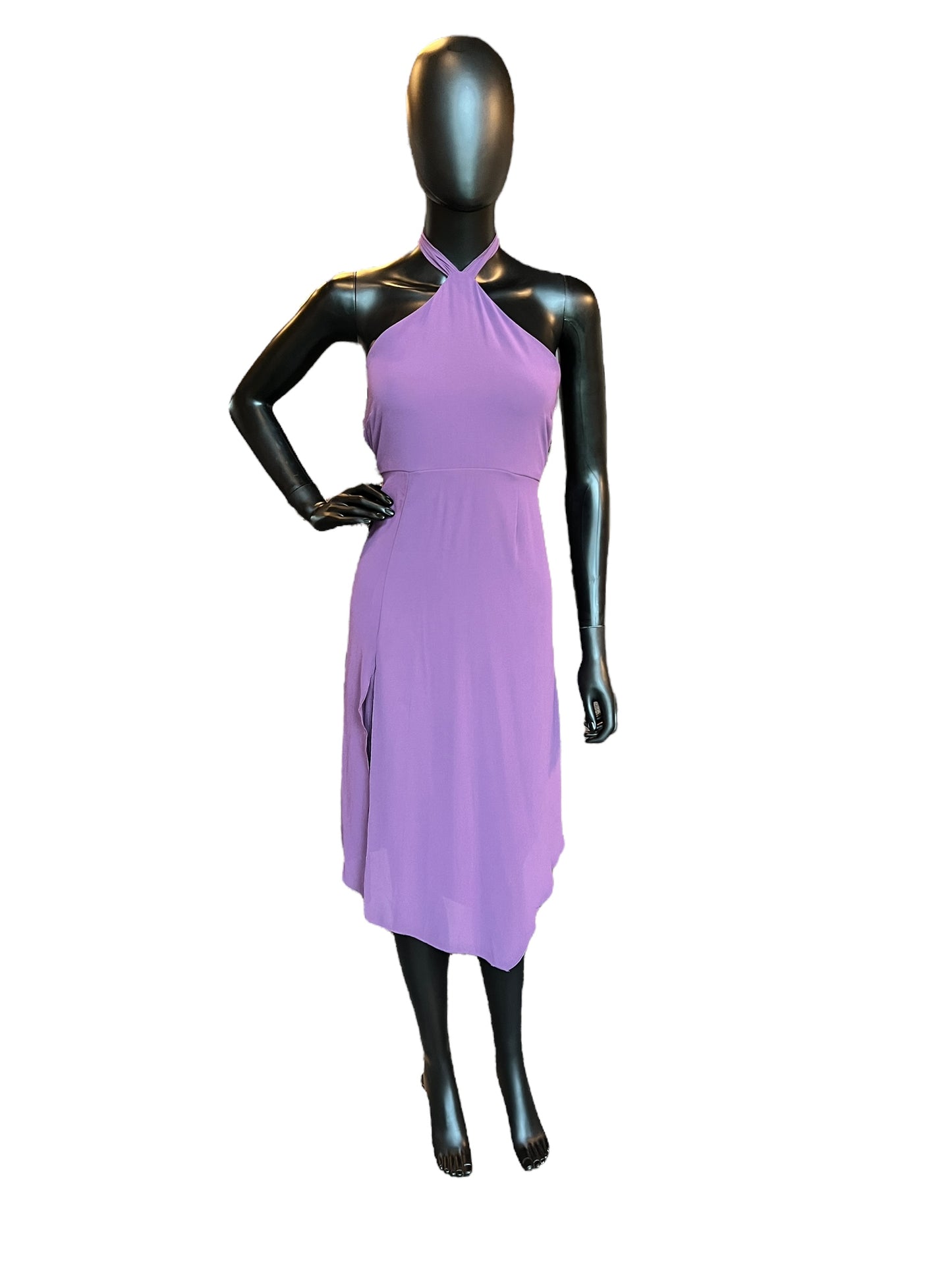 Purple Chiffon Halter Mid-Length Dress