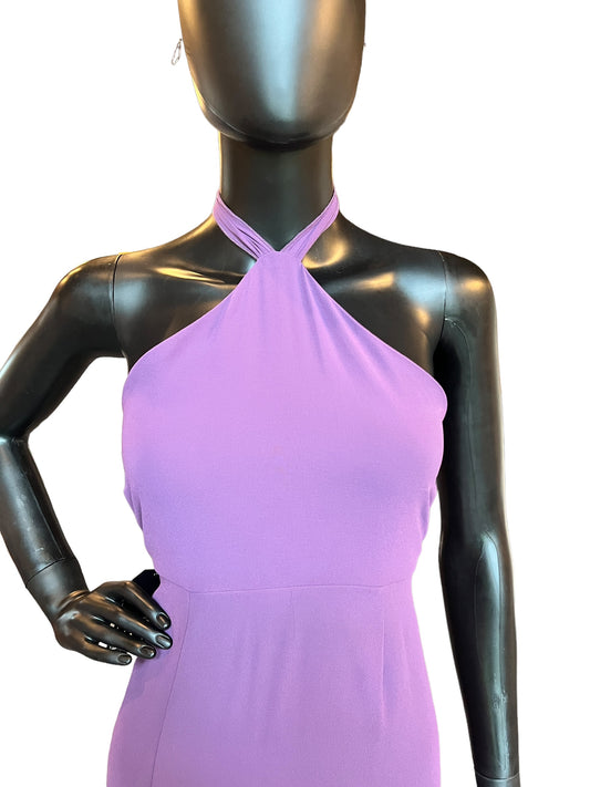 Purple Chiffon Halter Mid-Length Dress