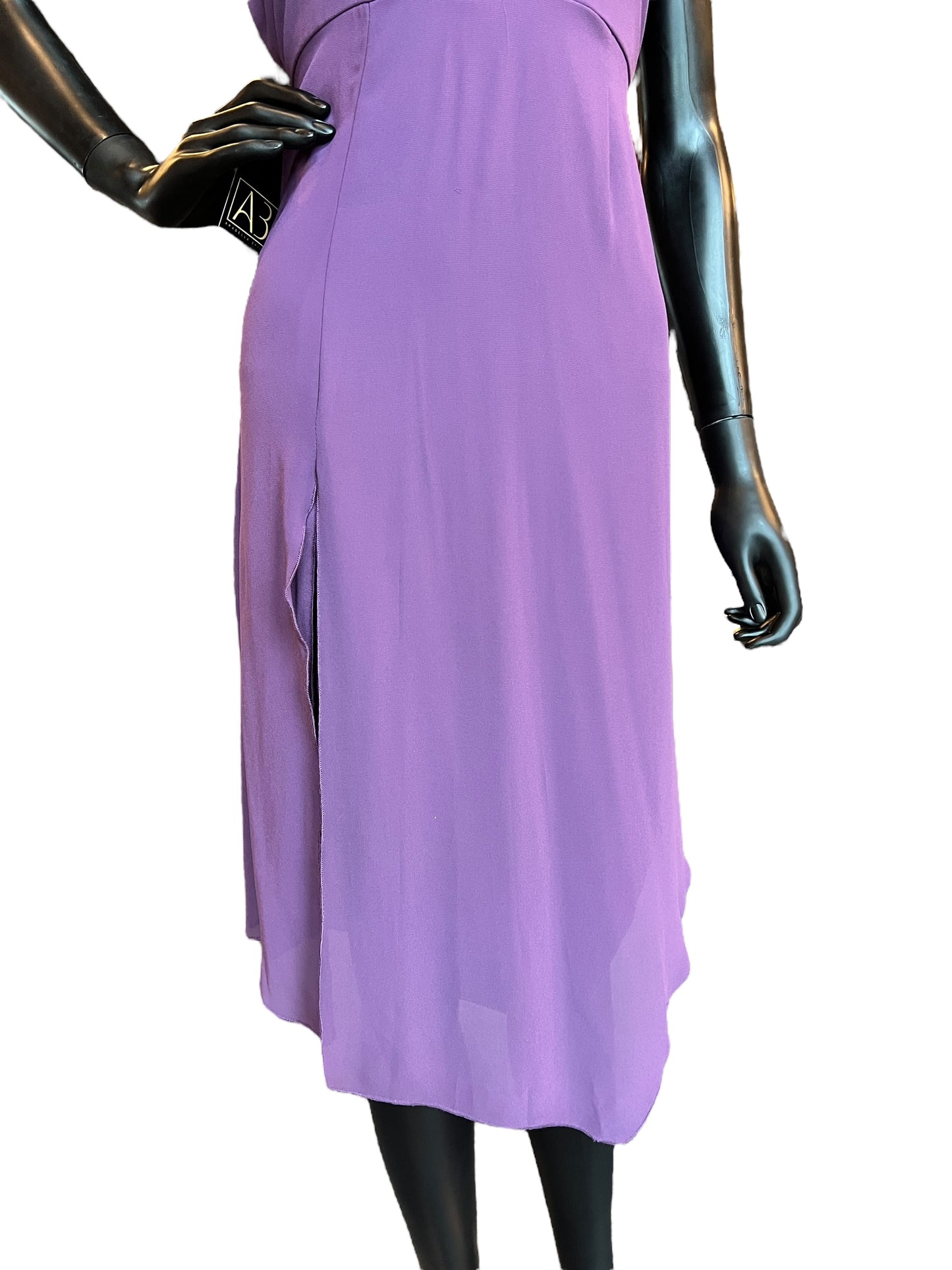 Purple Chiffon Halter Mid-Length Dress