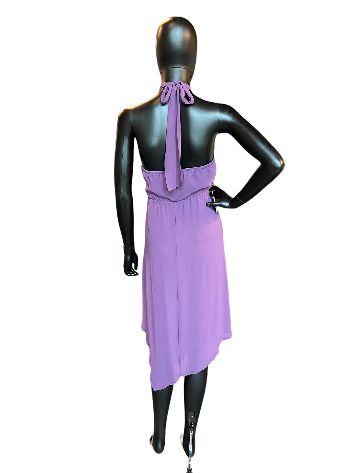 Purple Chiffon Halter Mid-Length Dress