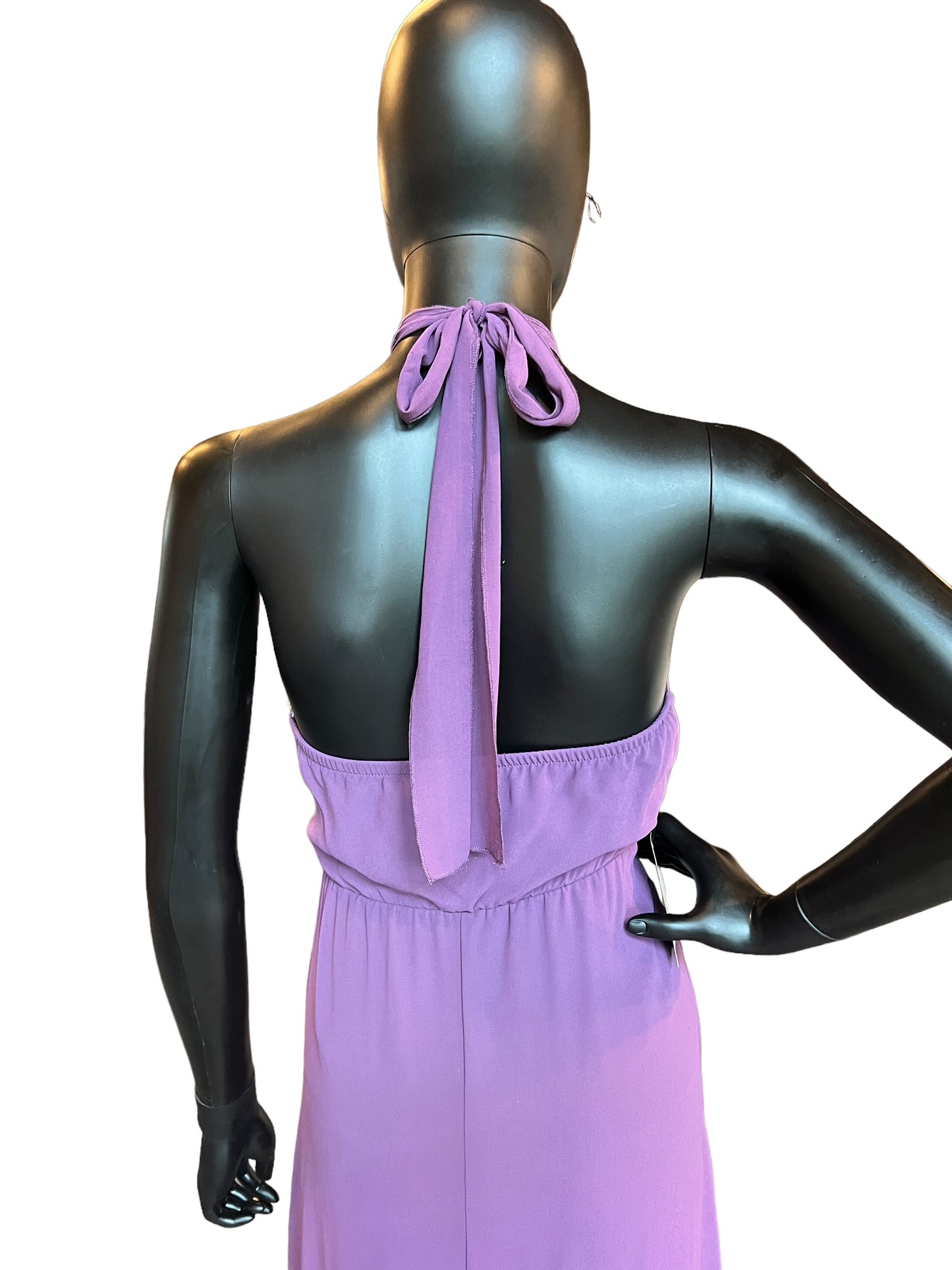 Purple Chiffon Halter Mid-Length Dress