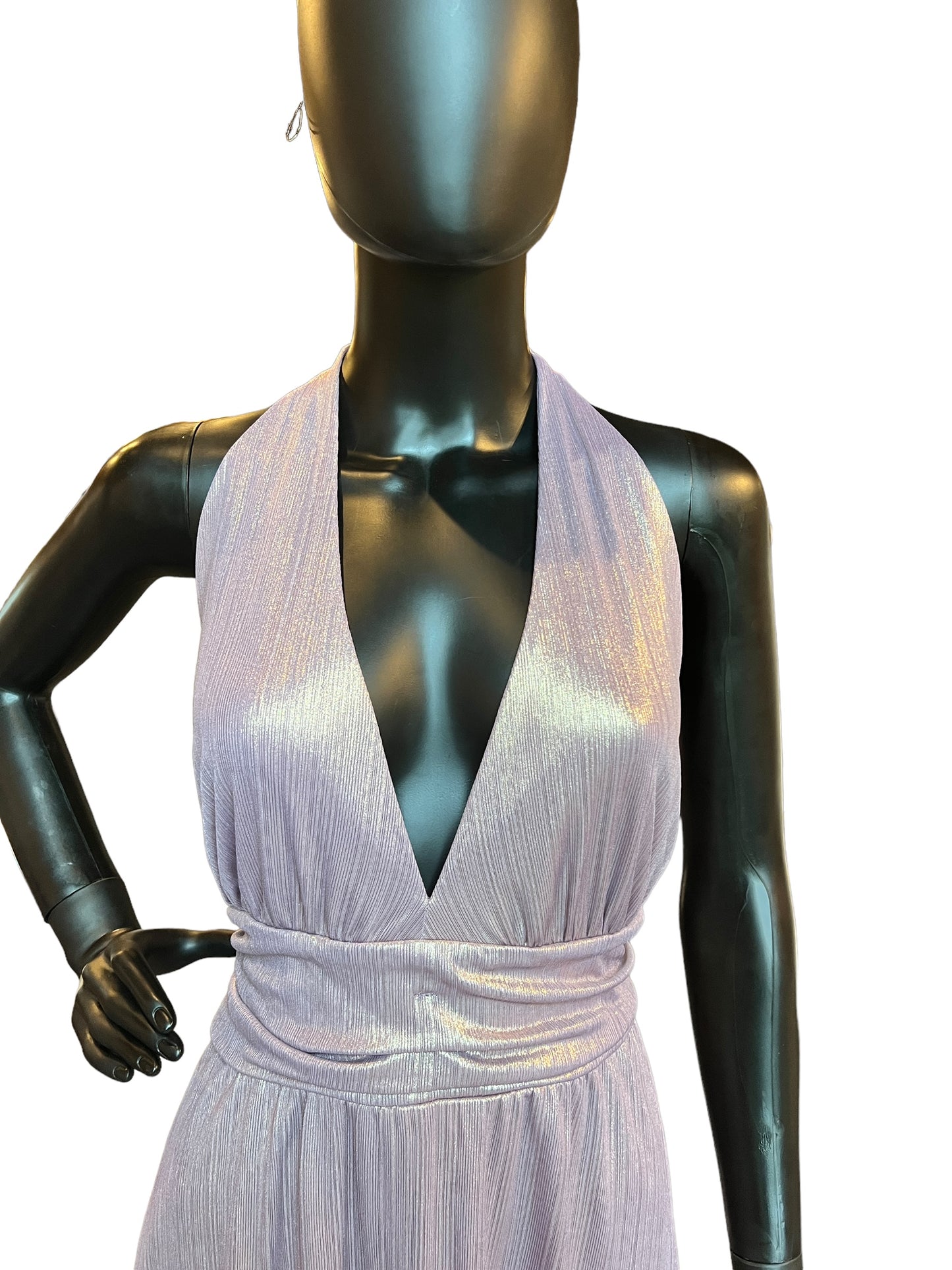 Lavender/Gold Halter Mid-Length Dress