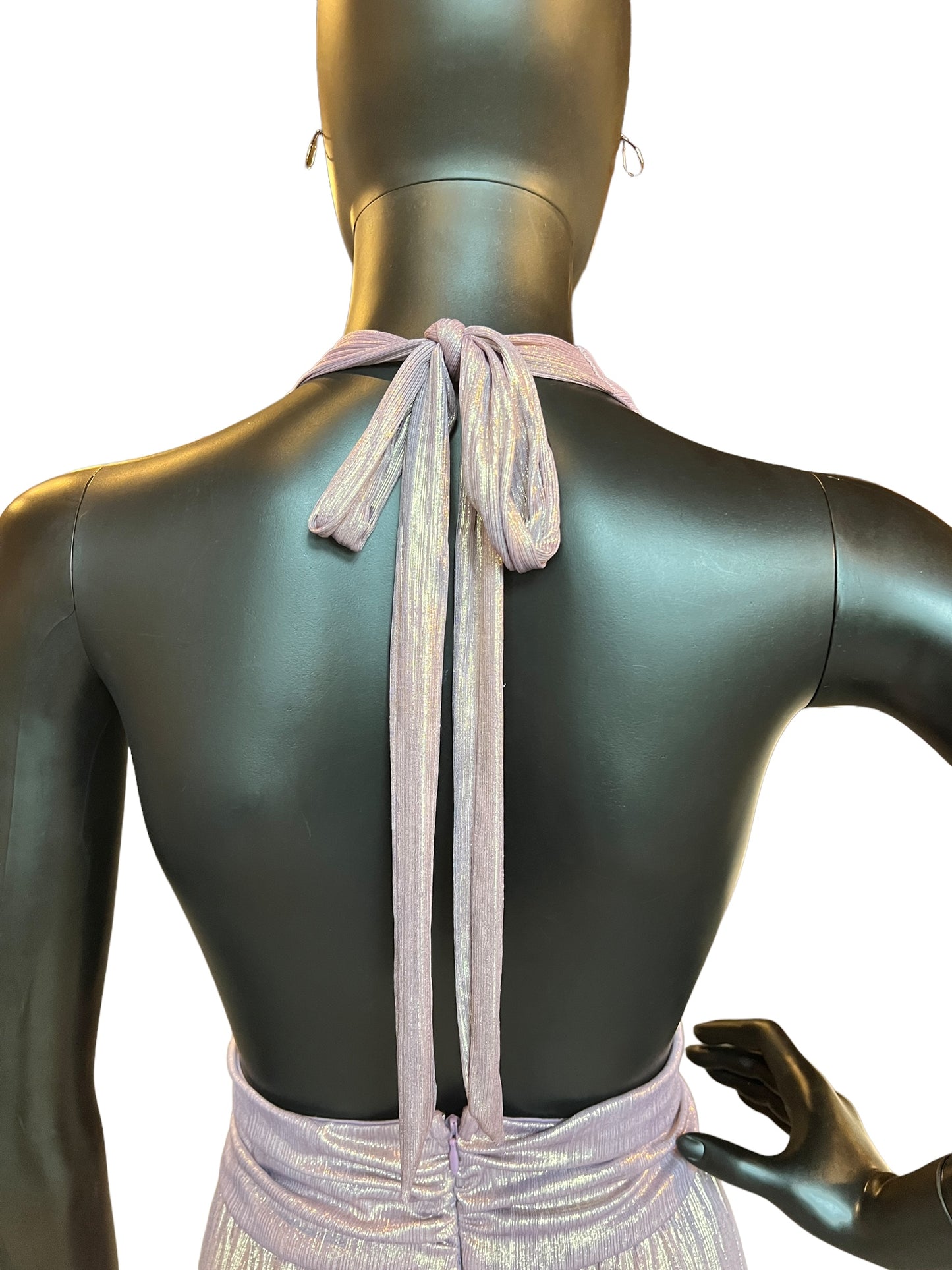 Lavender/Gold Halter Mid-Length Dress