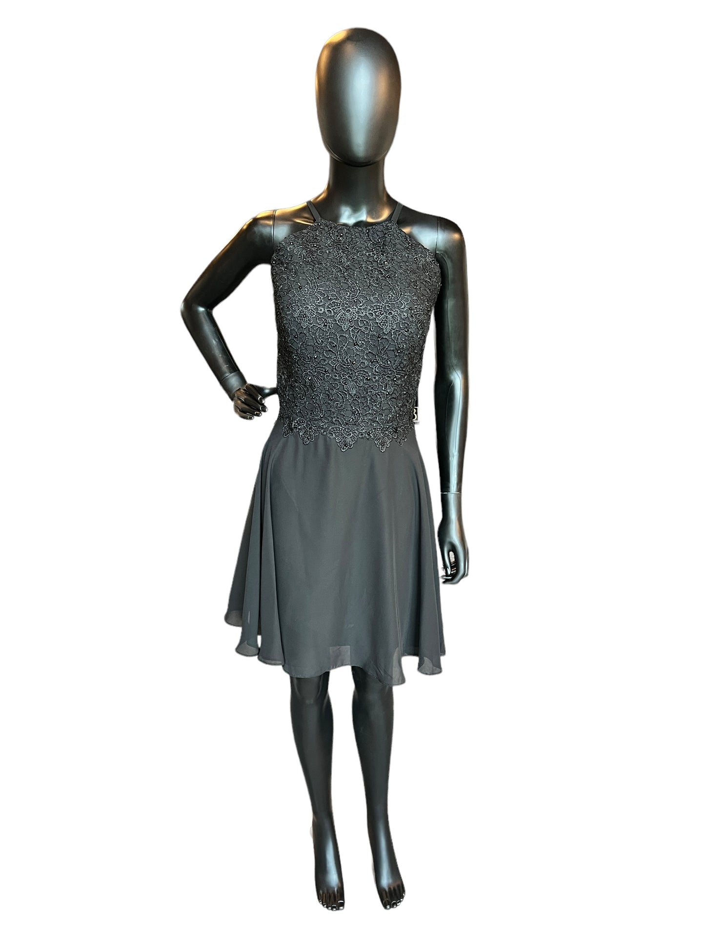 Black Halter Short Chiffon Mid-Length Dress